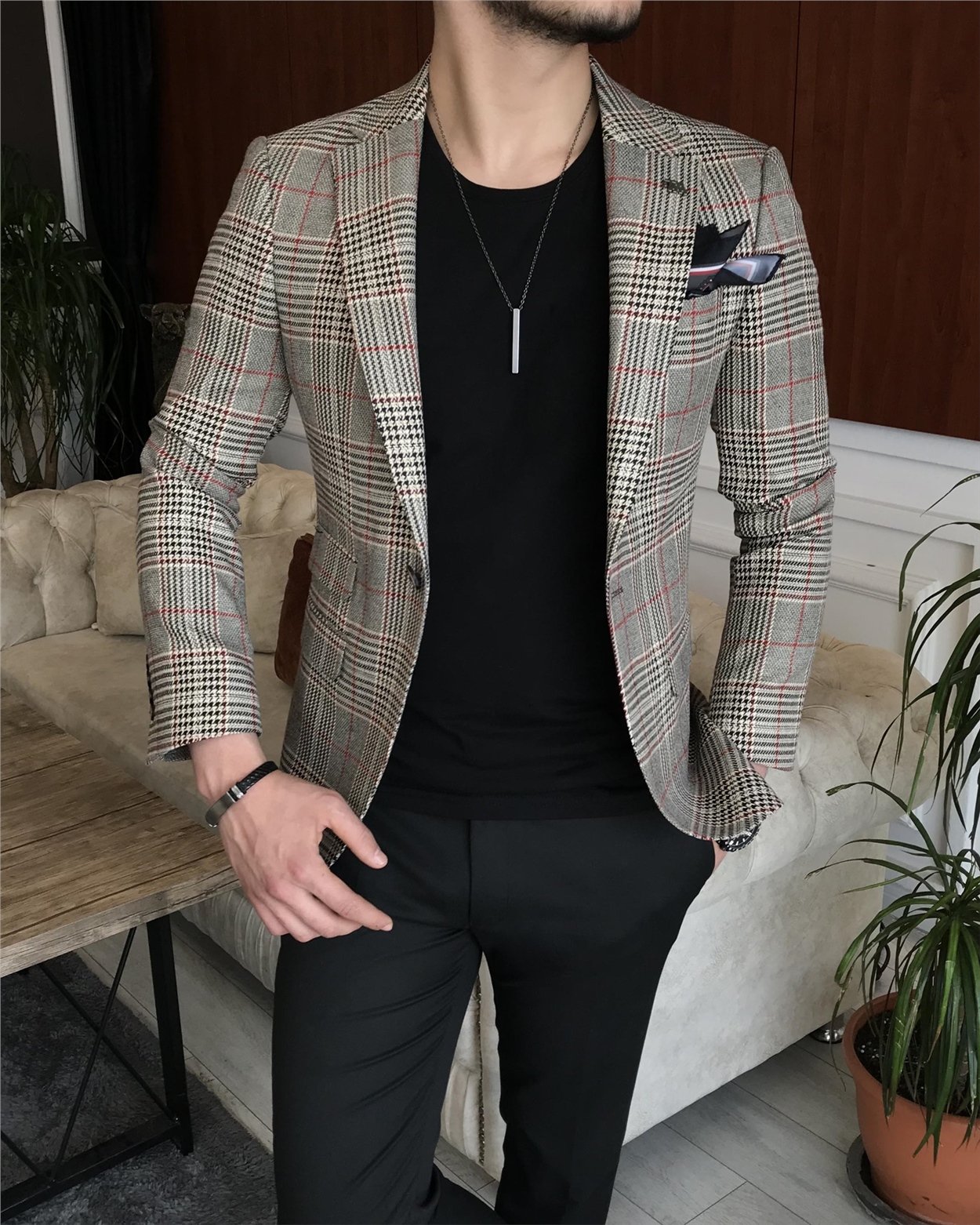 İtalyan stil slim fit erkek kışlık mono yaka tek ceket çok renkli T6666