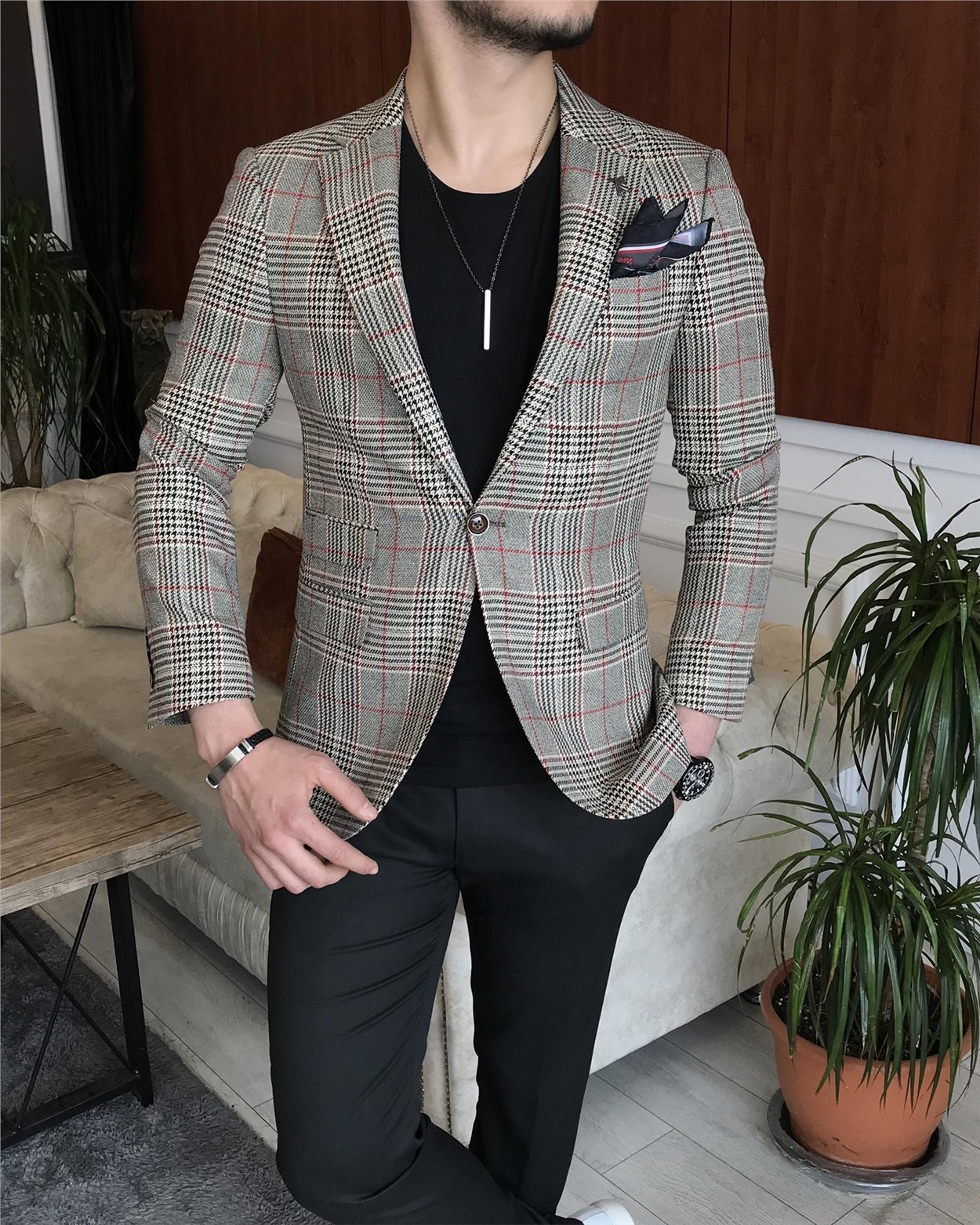 İtalyan stil slim fit erkek kışlık mono yaka tek ceket çok renkli T6666