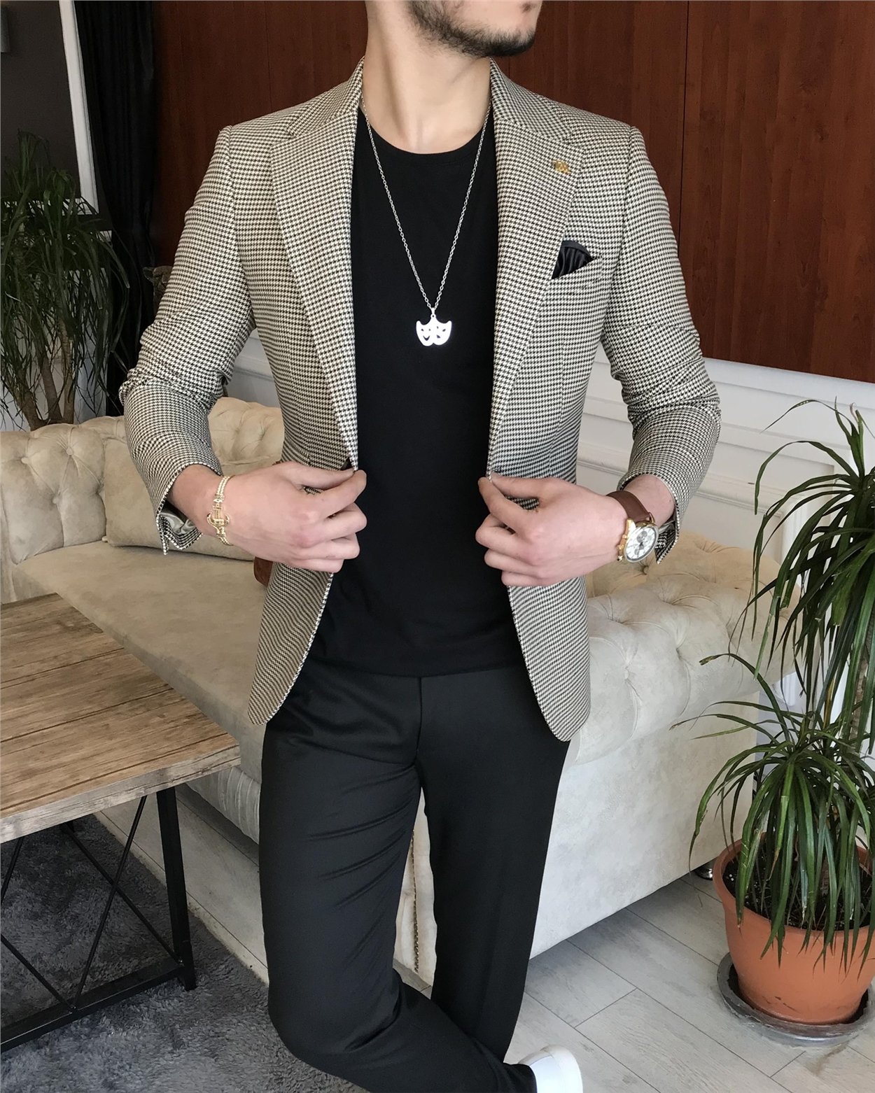 İtalyan stil slim fit erkek kışlık mono yaka tek ceket çok renkli T6788