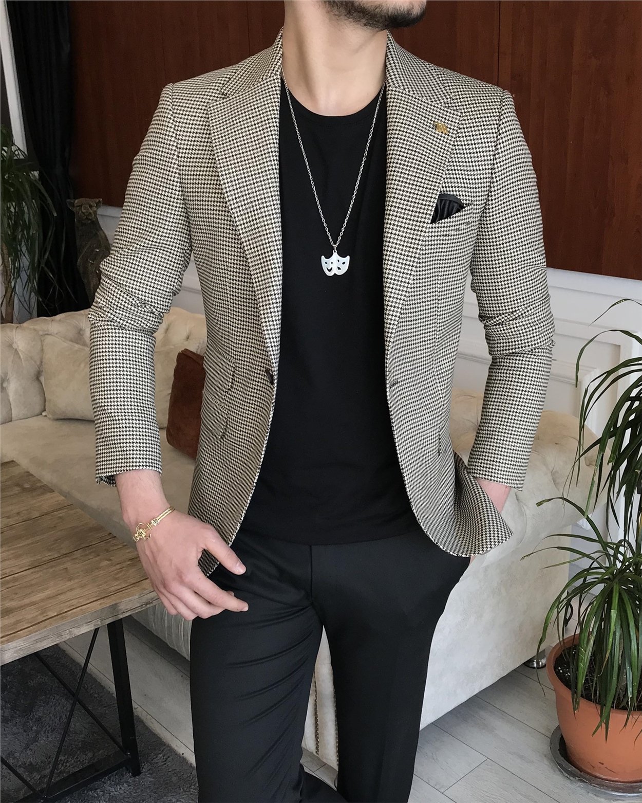 İtalyan stil slim fit erkek kışlık mono yaka tek ceket çok renkli T6788