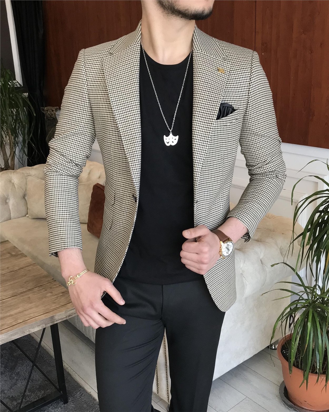 İtalyan stil slim fit erkek kışlık mono yaka tek ceket çok renkli T6788