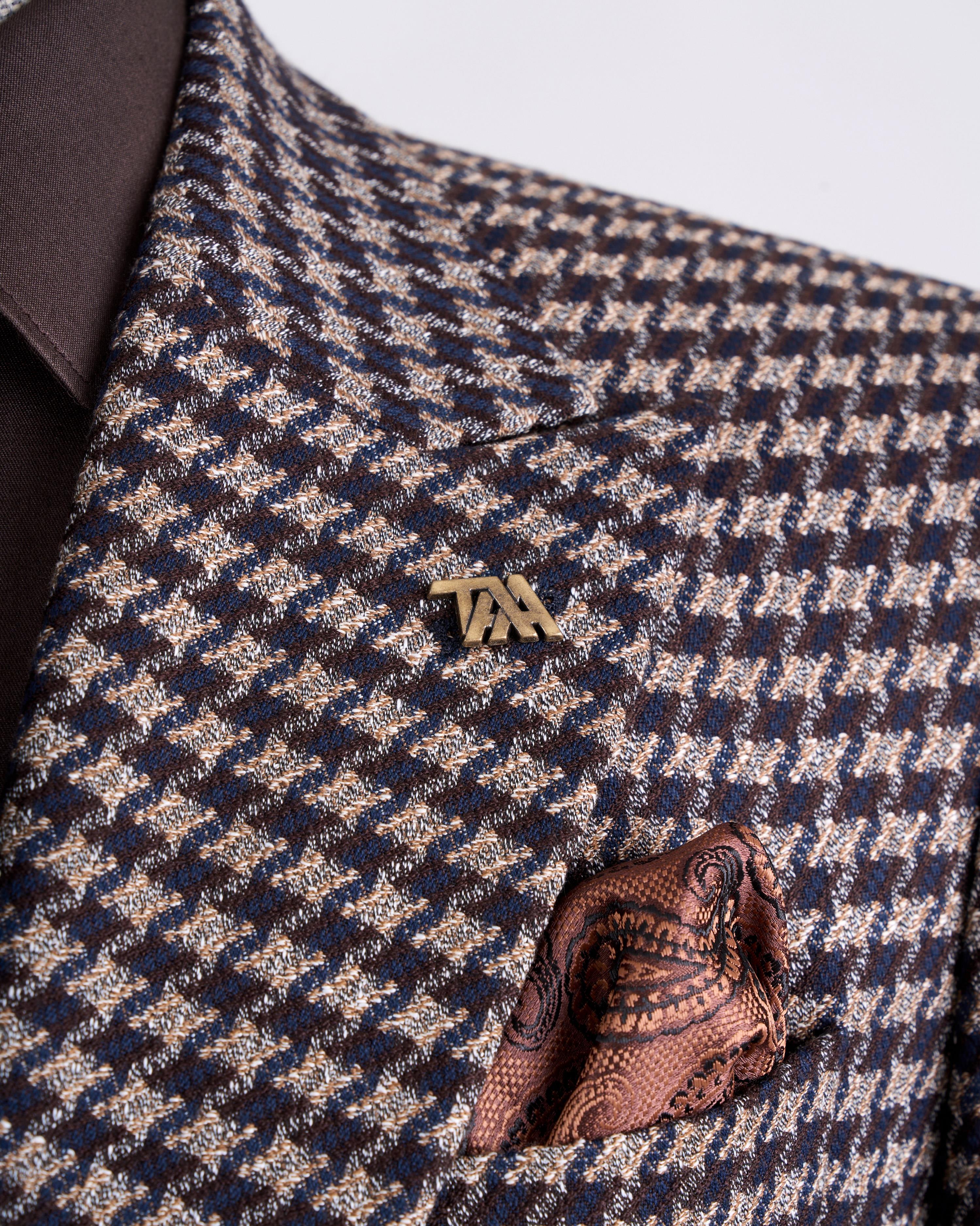 İtalyan stil slim fit erkek kombin ceket pantolon takım elbise kahverengi T13082