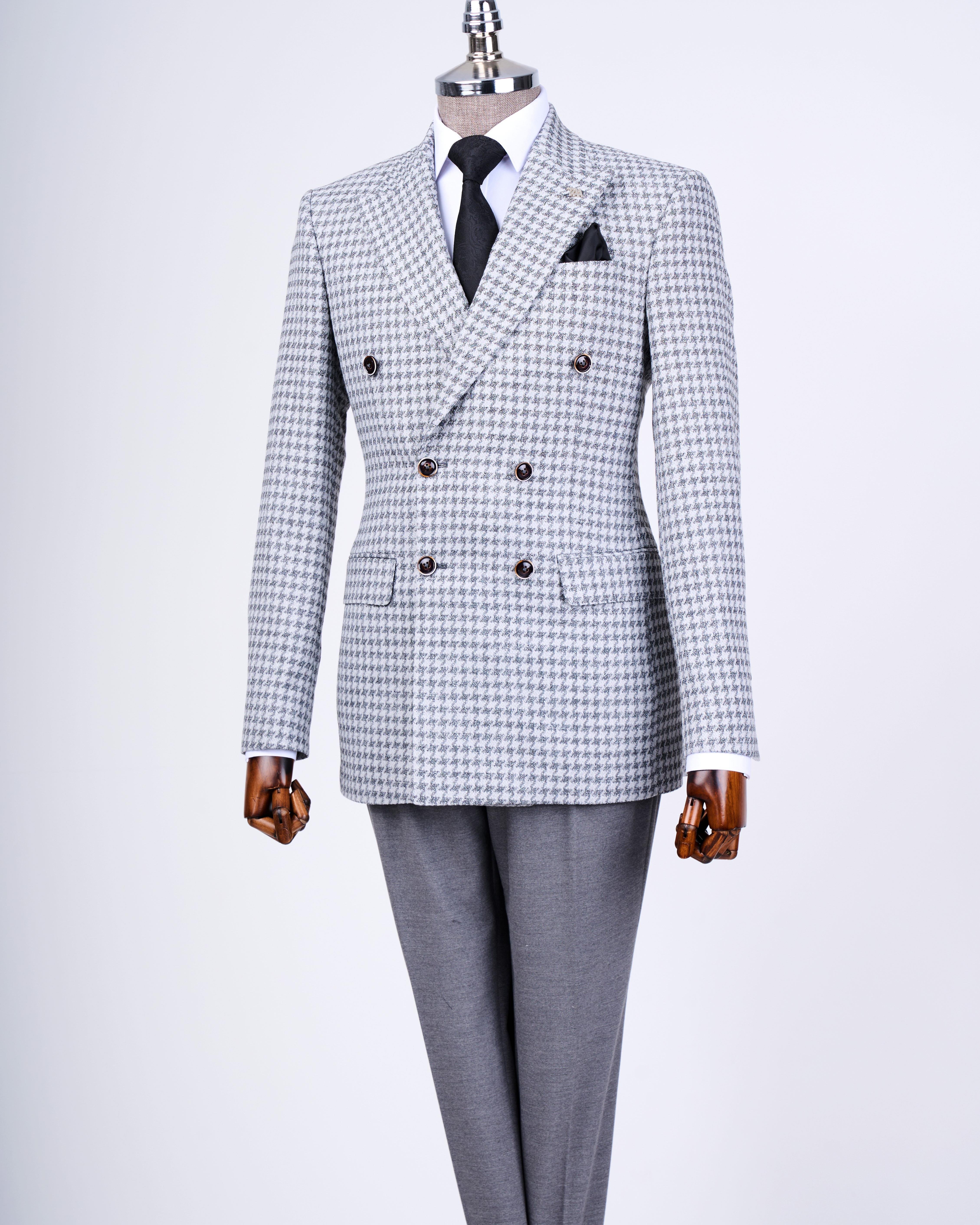 Italian style slim fit men's combination jacket pants suit gray T13081