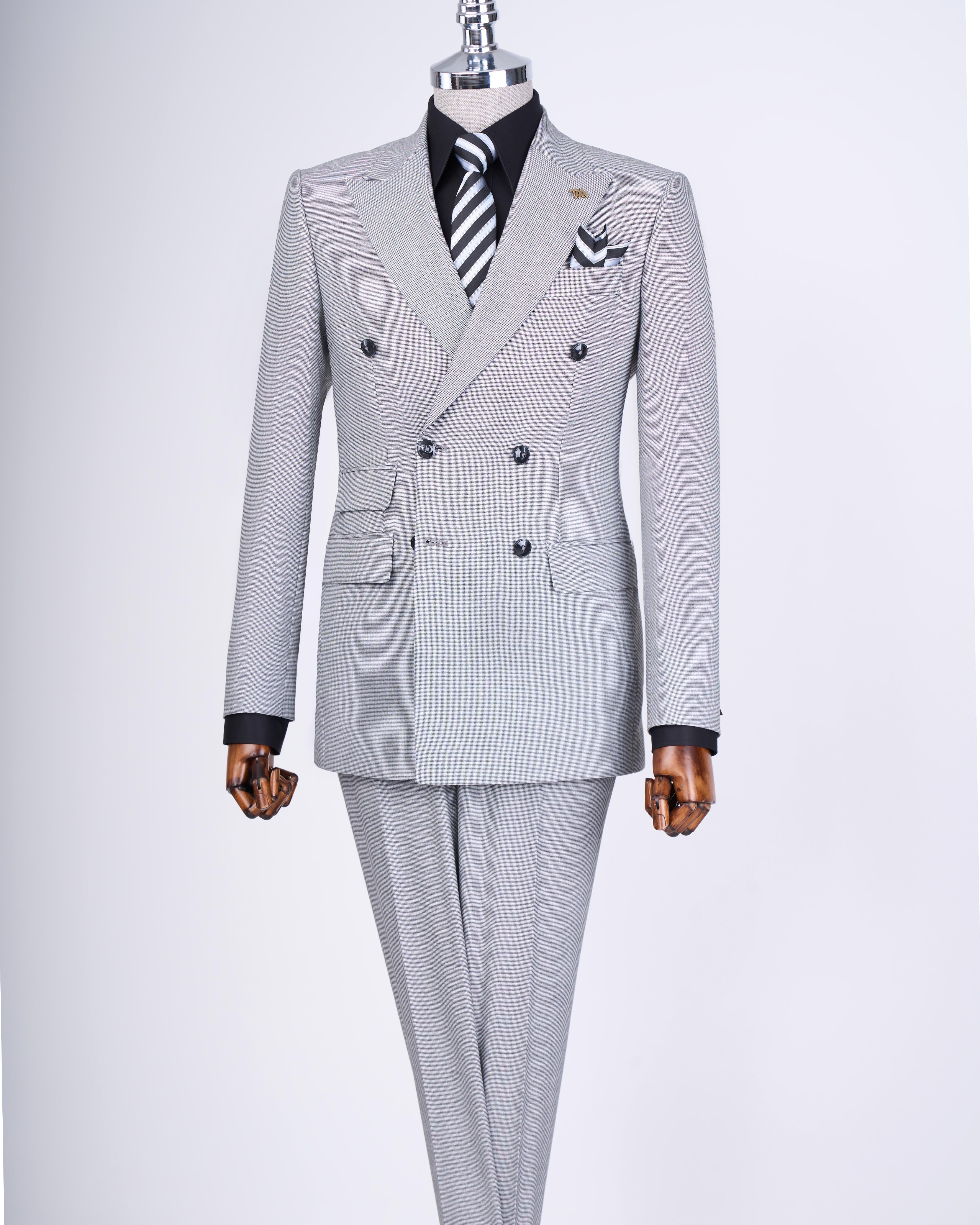 Italian style slim fit men's double breasted jacket pants suit black T12980