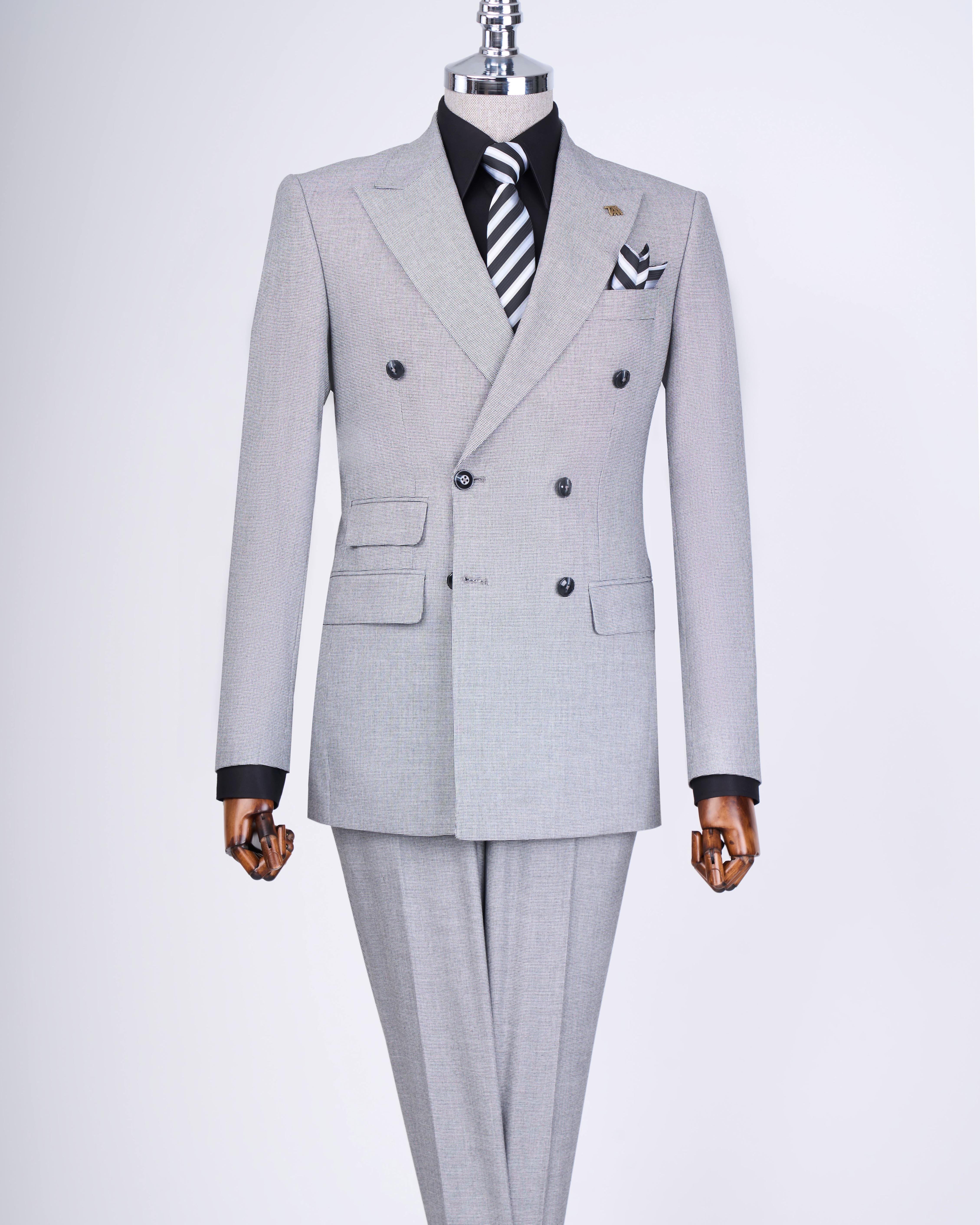 Italian style slim fit men's double breasted jacket pants suit black T12980