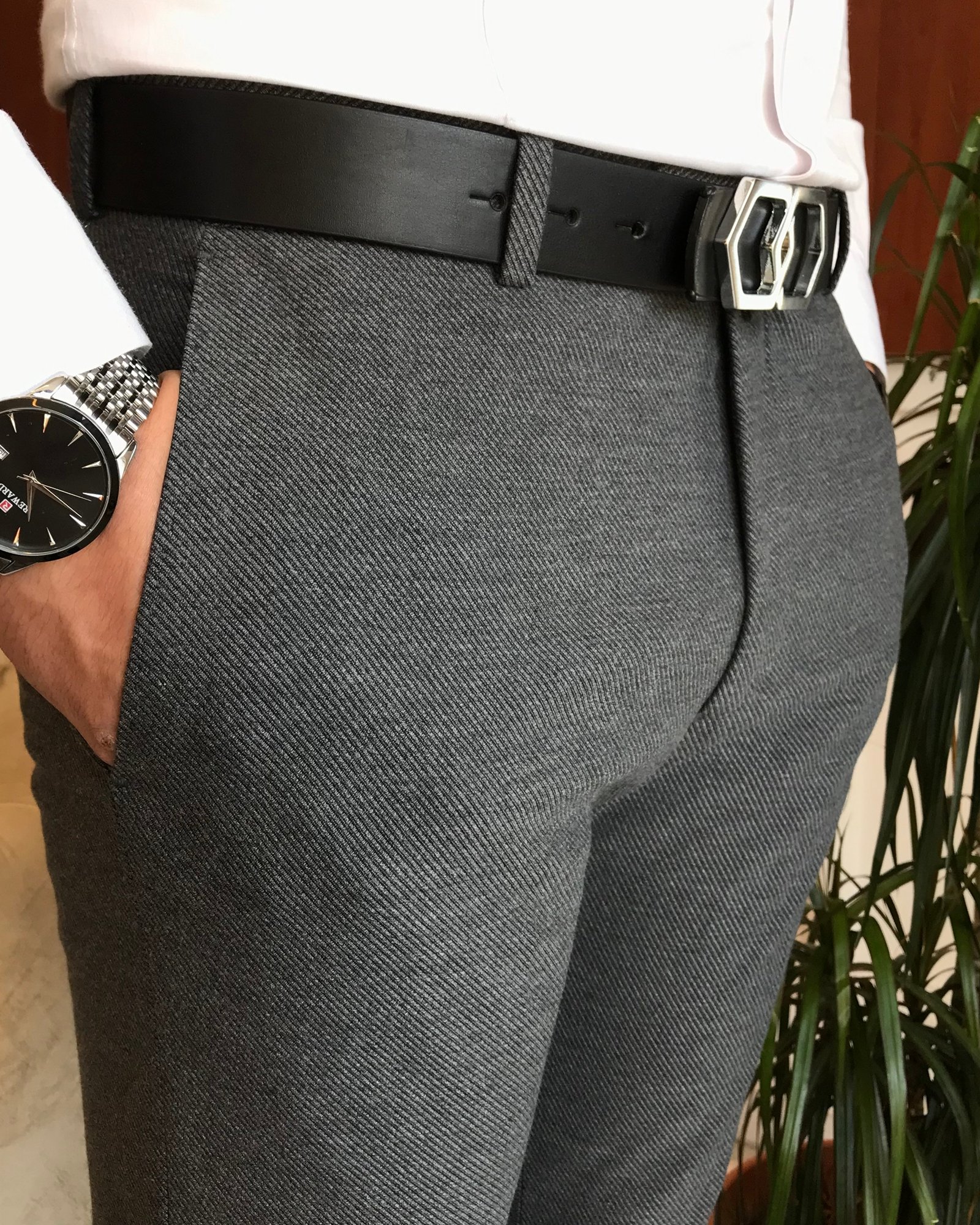 İtalyan stil slim fit erkek kumaş pantolon Gri T6615