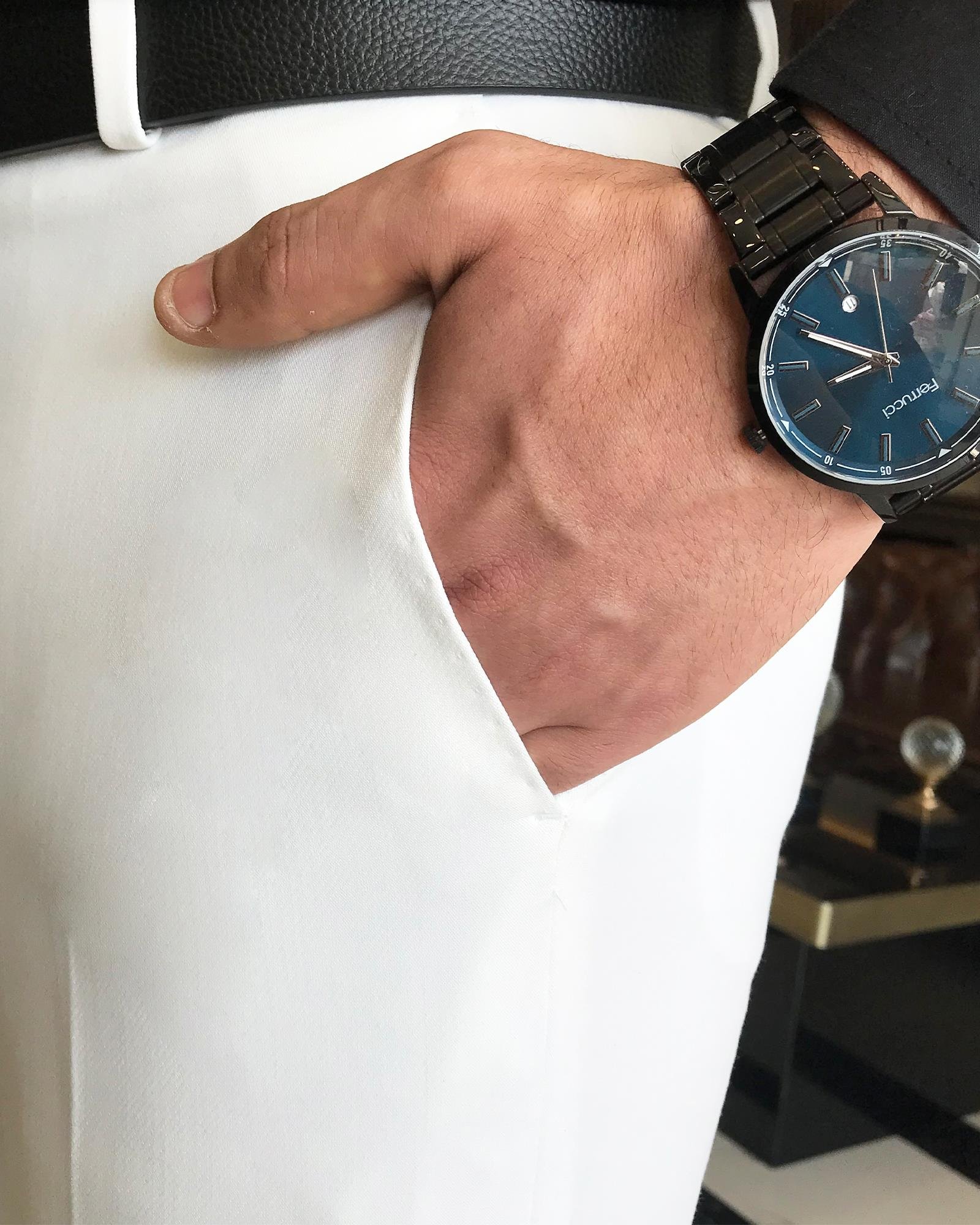 İtalyan stil slim fit erkek kumaş pantolon Ekru T4813