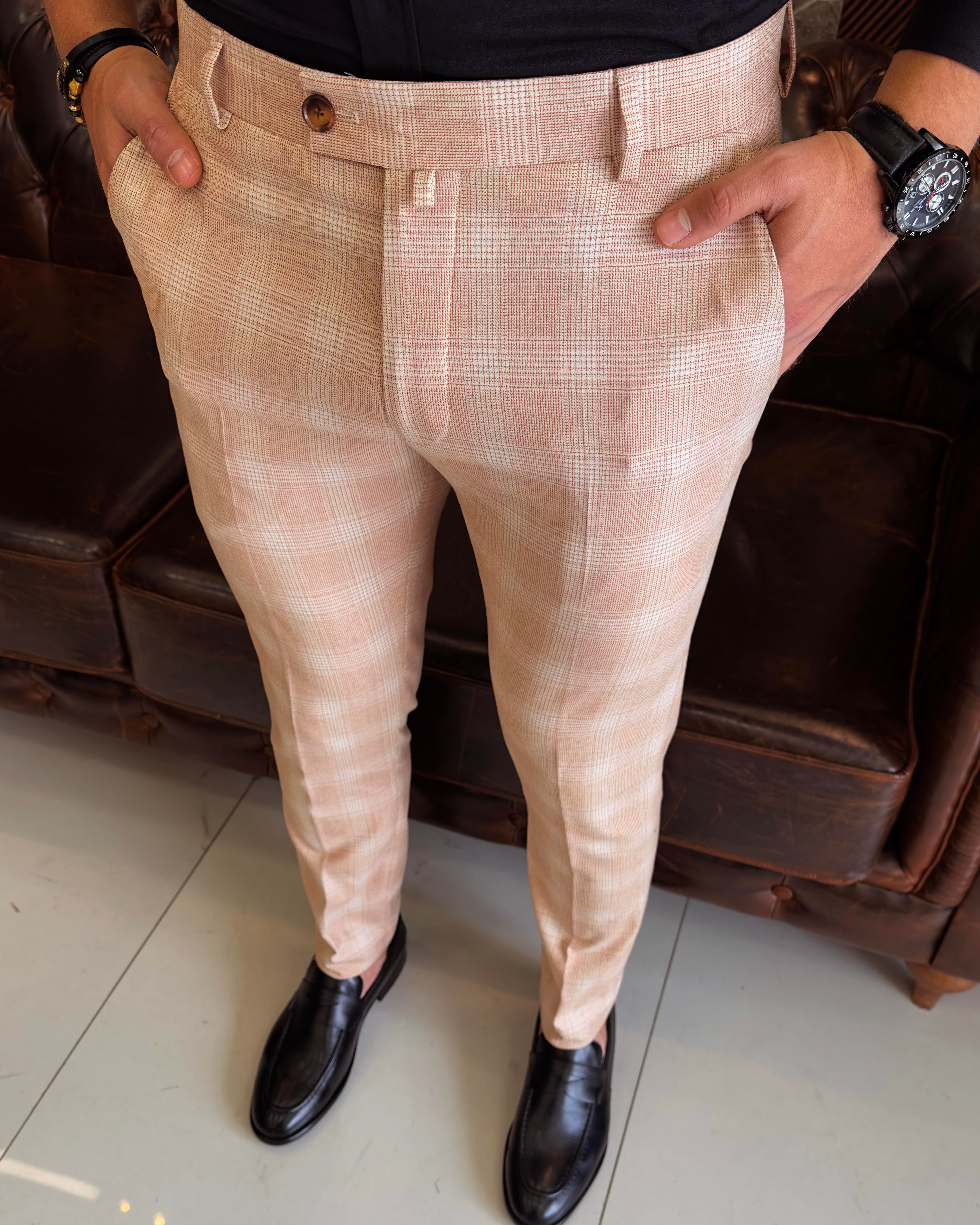 İtalyan stil slim fit erkek kumaş pantolon Turuncu T7745