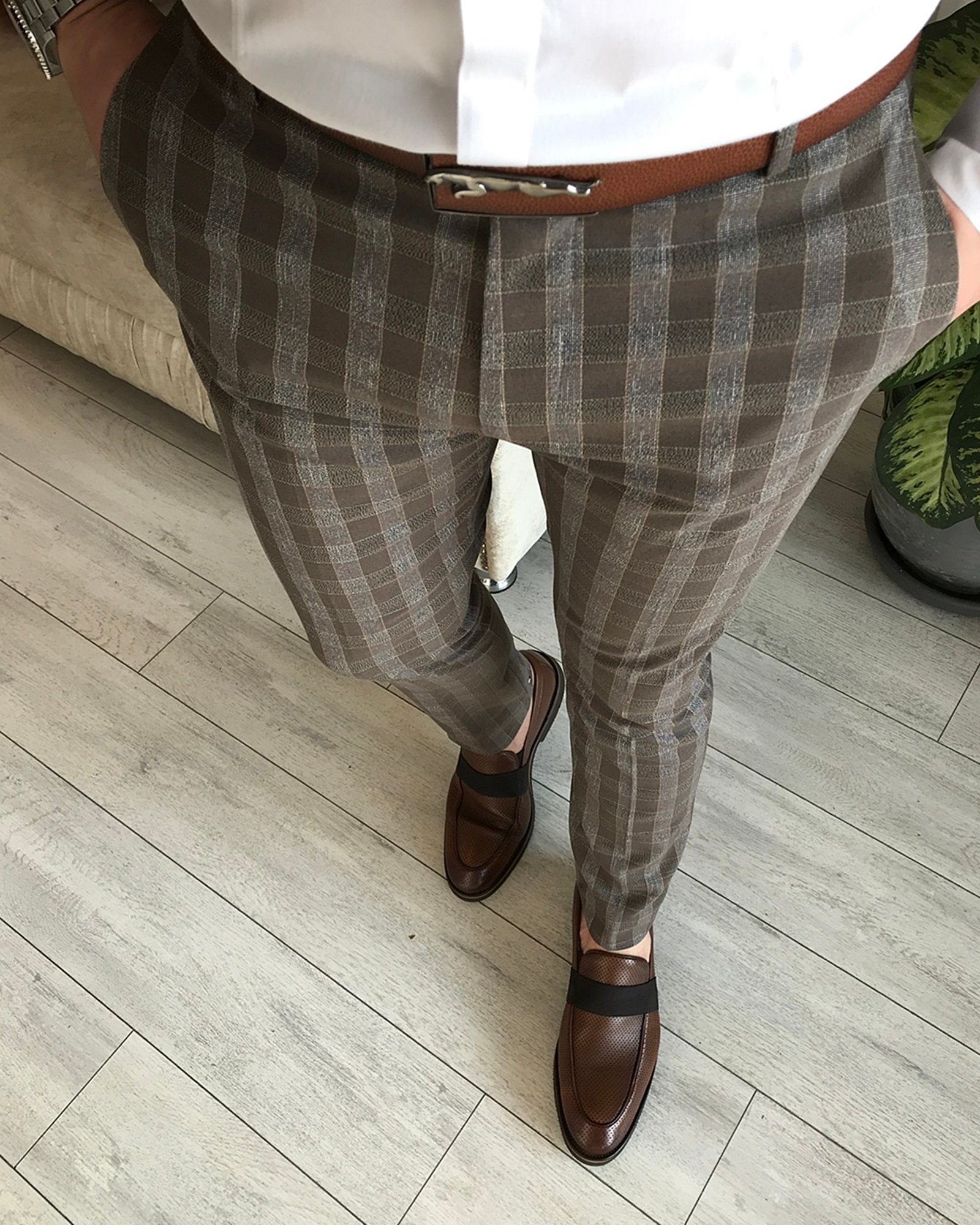 İtalyan stil slim fit erkek kumaş pantolon Çok Renkli T4275