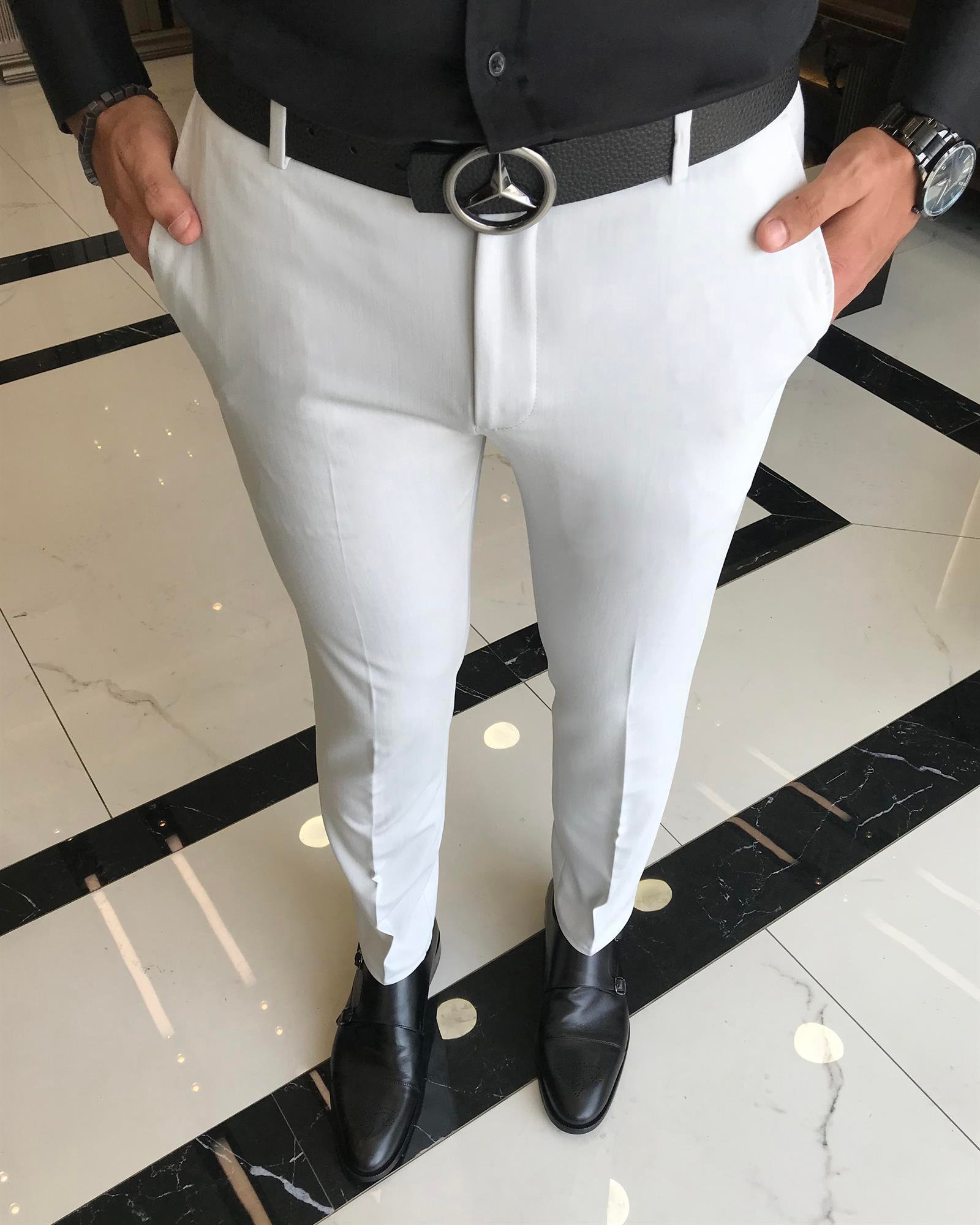 İtalyan stil slim fit erkek kumaş pantolon gri T9725