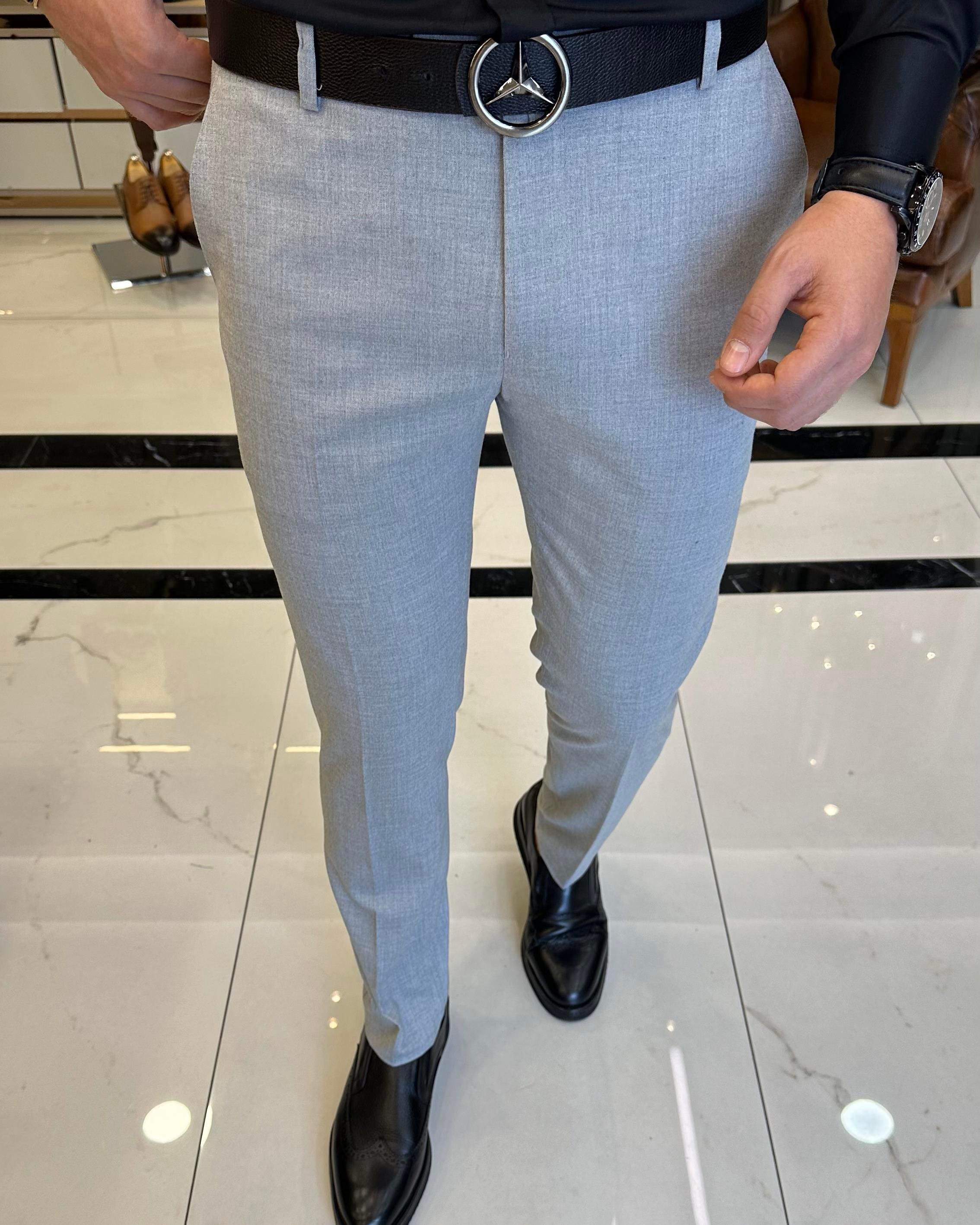 İtalyan stil slim fit erkek kumaş pantolon Gri T4254