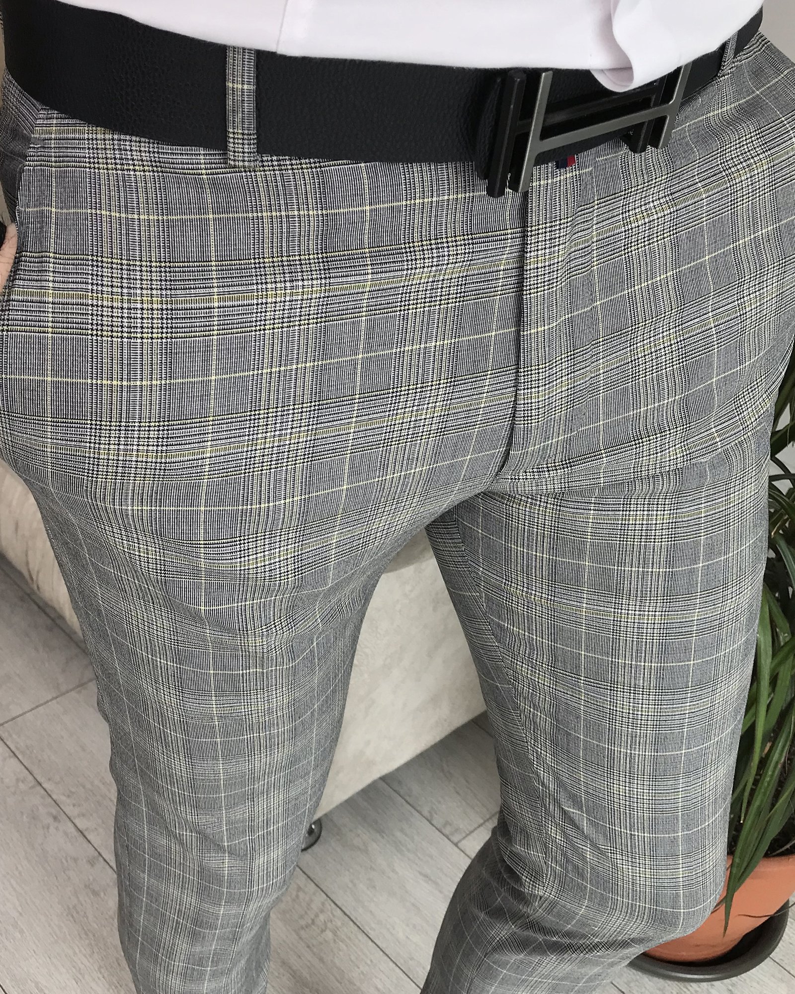 İtalyan stil slim fit erkek kumaş pantolon Gri T7744