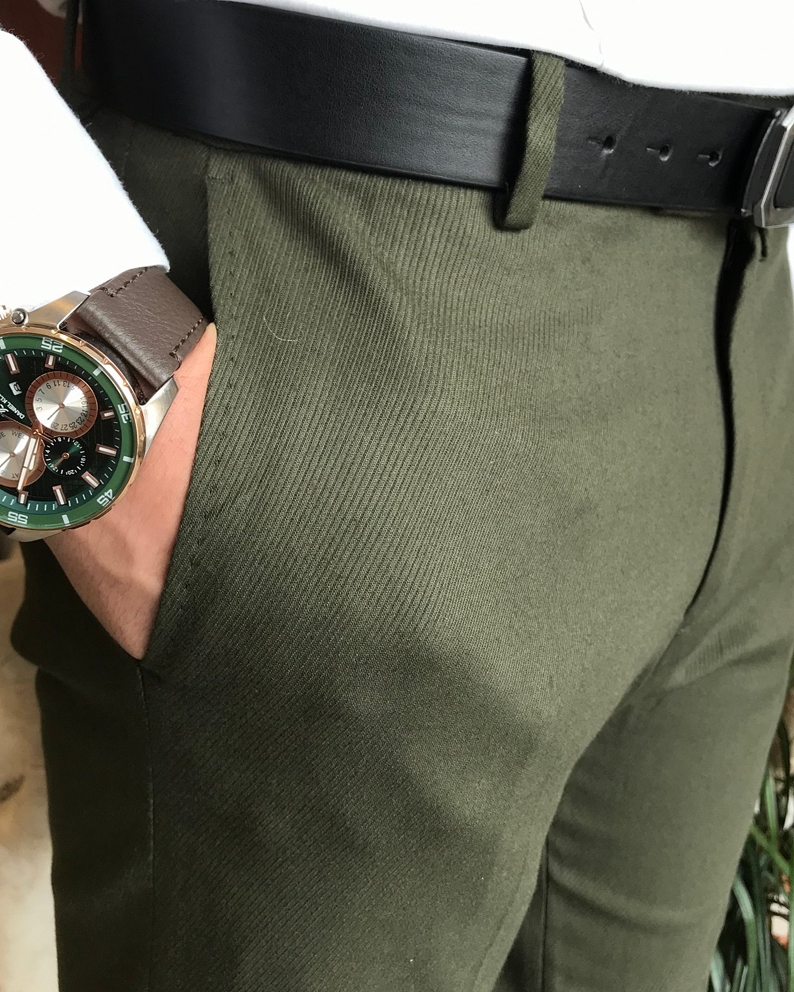 İtalyan stil slim fit erkek kumaş pantolon Yeşil T6533