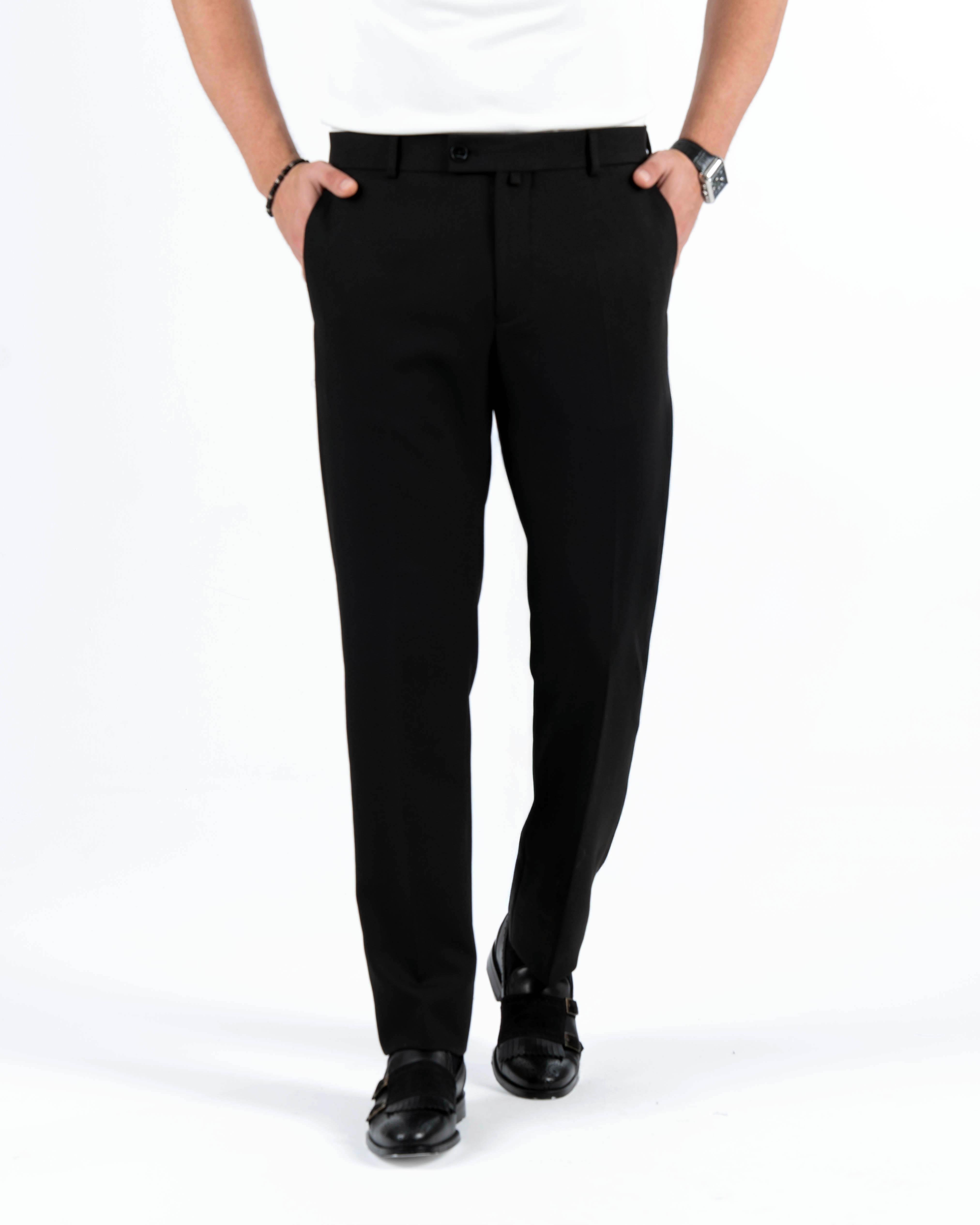 İtalyan stil slim fit erkek kumaş pantolon siyah T13514