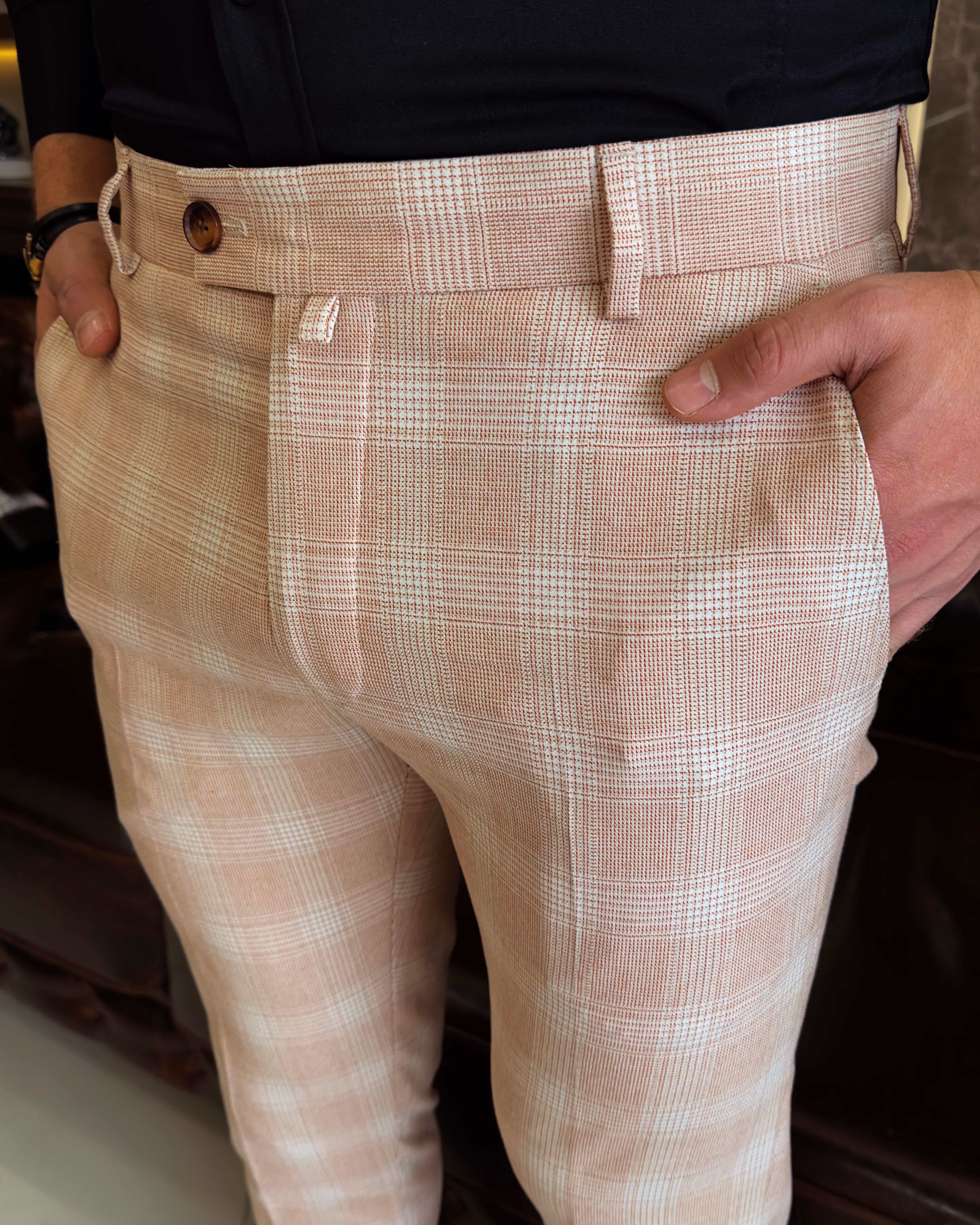 İtalyan stil slim fit erkek kumaş pantolon Turuncu T7745