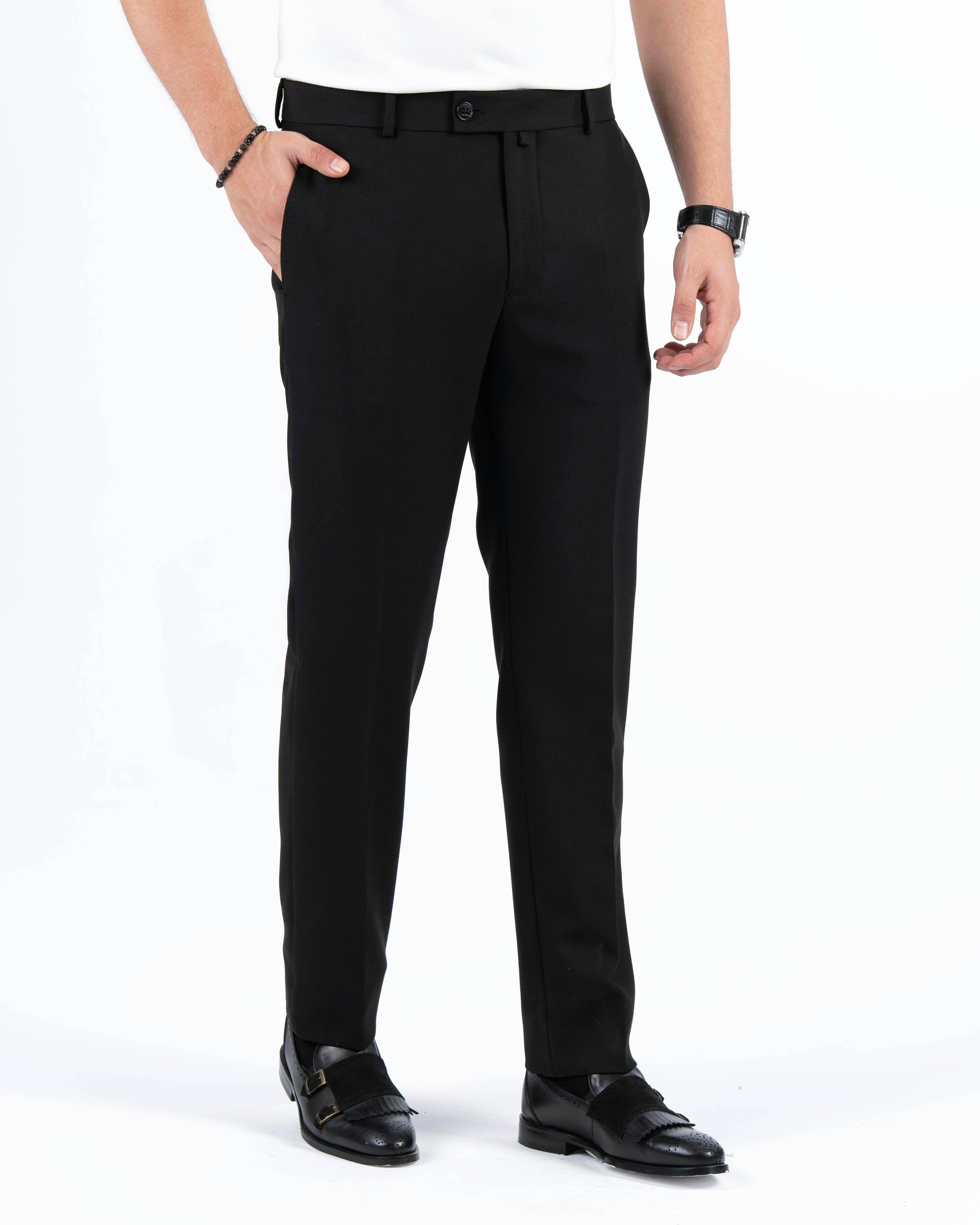 İtalyan stil slim fit erkek kumaş pantolon siyah T13514