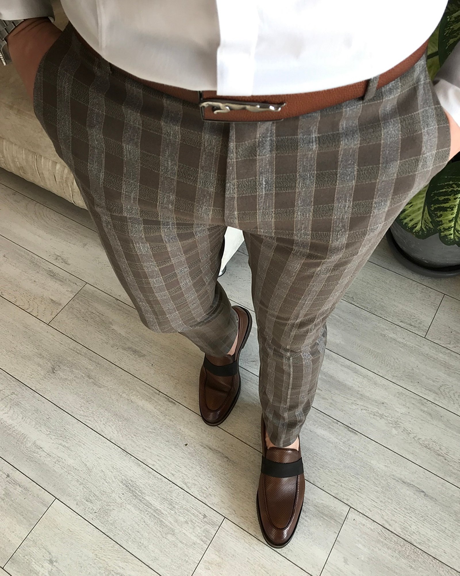 İtalyan stil slim fit erkek kumaş pantolon Çok Renkli T4275