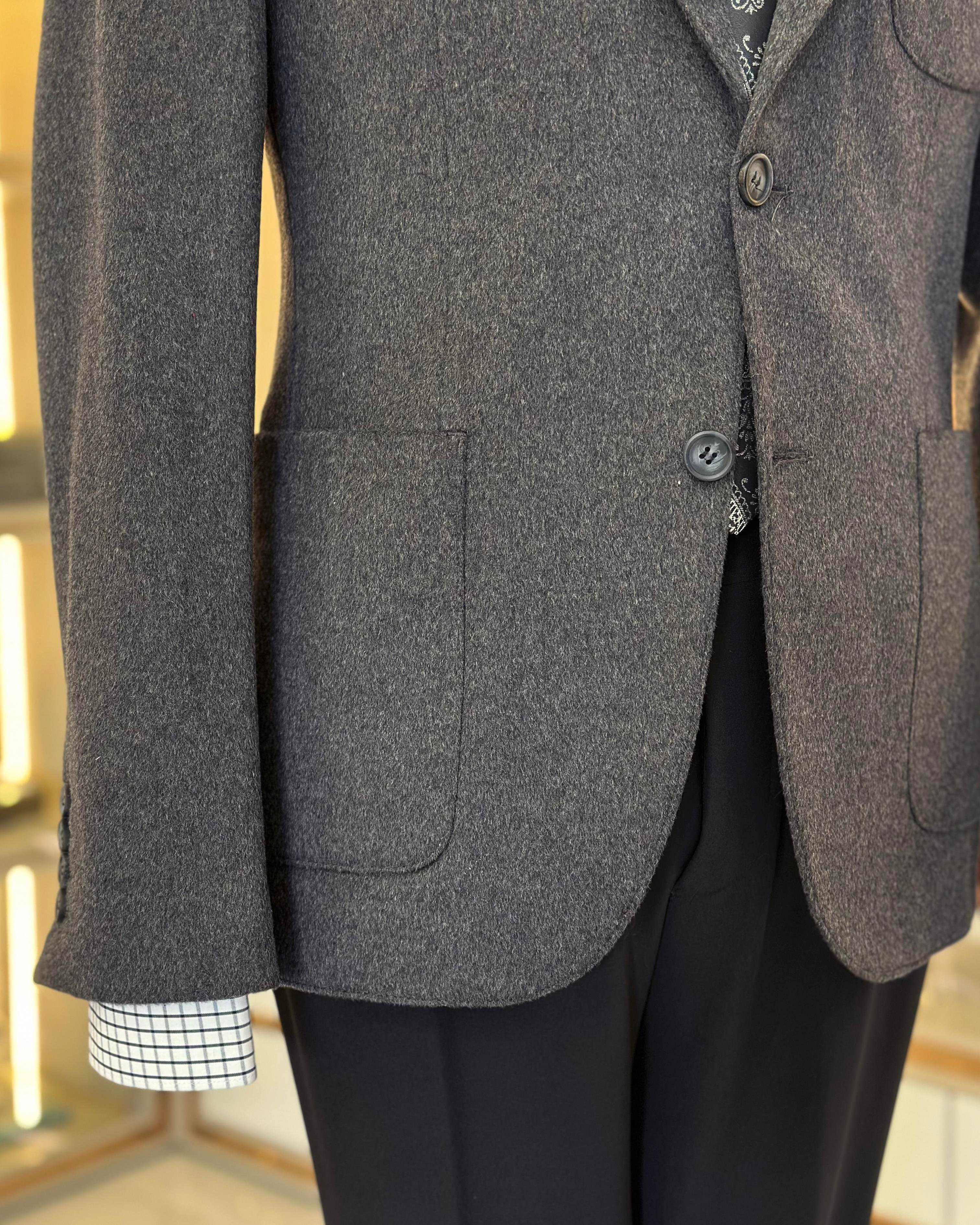 İtalyan stil slim fit erkek mono yaka yün ceket antrasit T10153