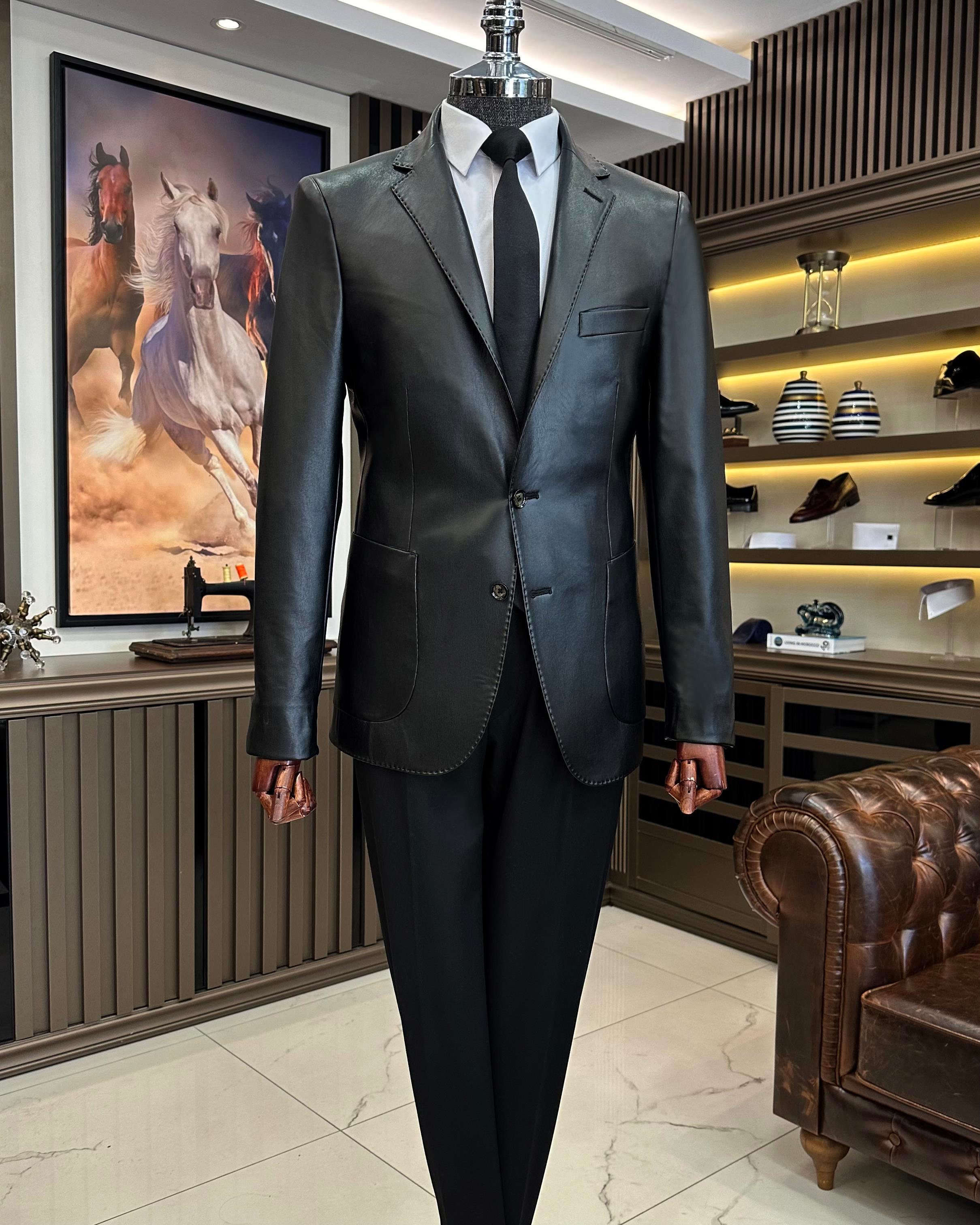 İtalyan stil slim fit erkek mono yaka suni dei ceket T10846