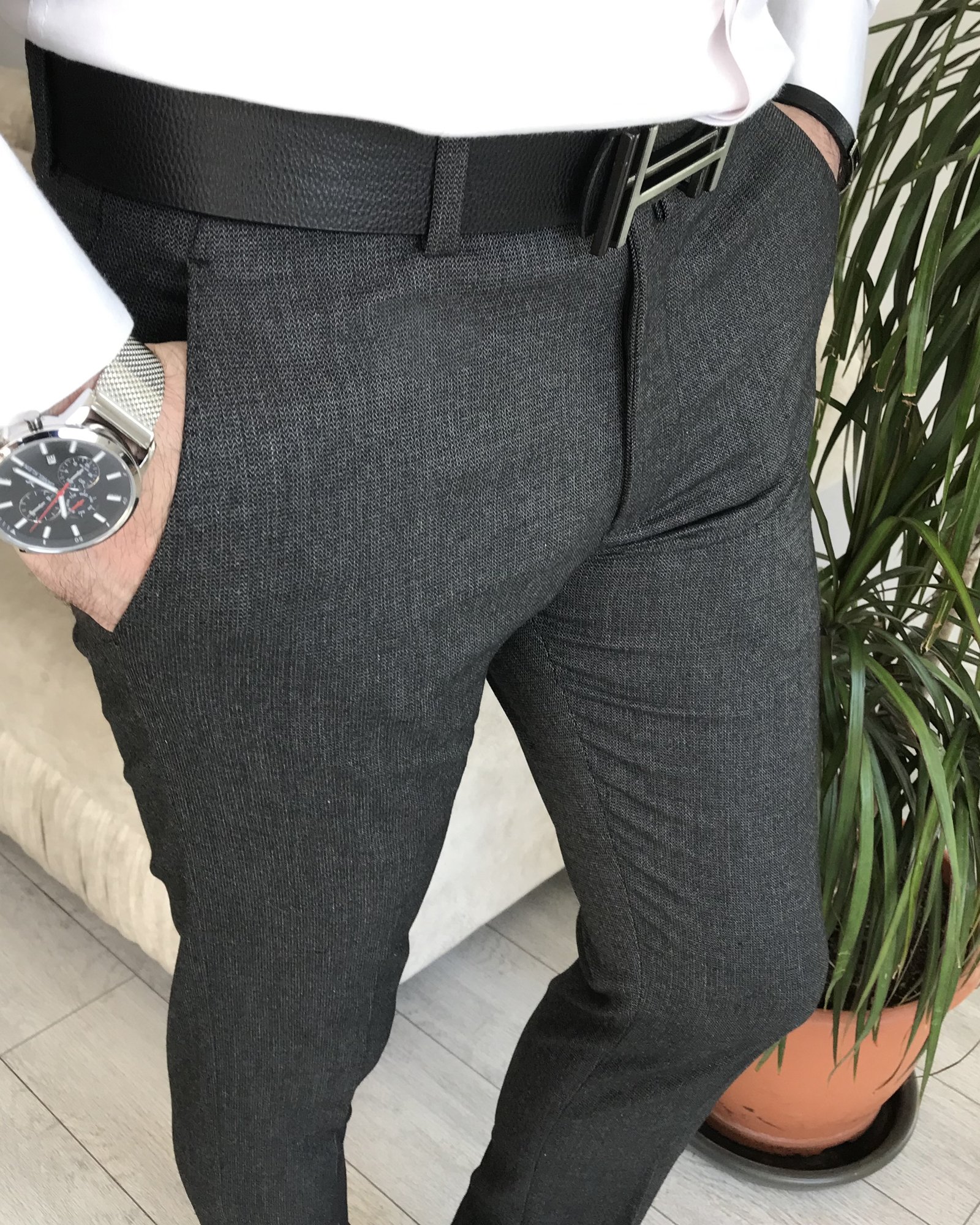 İtalyan stil slim fit erkek pantolon Antrasit T8252