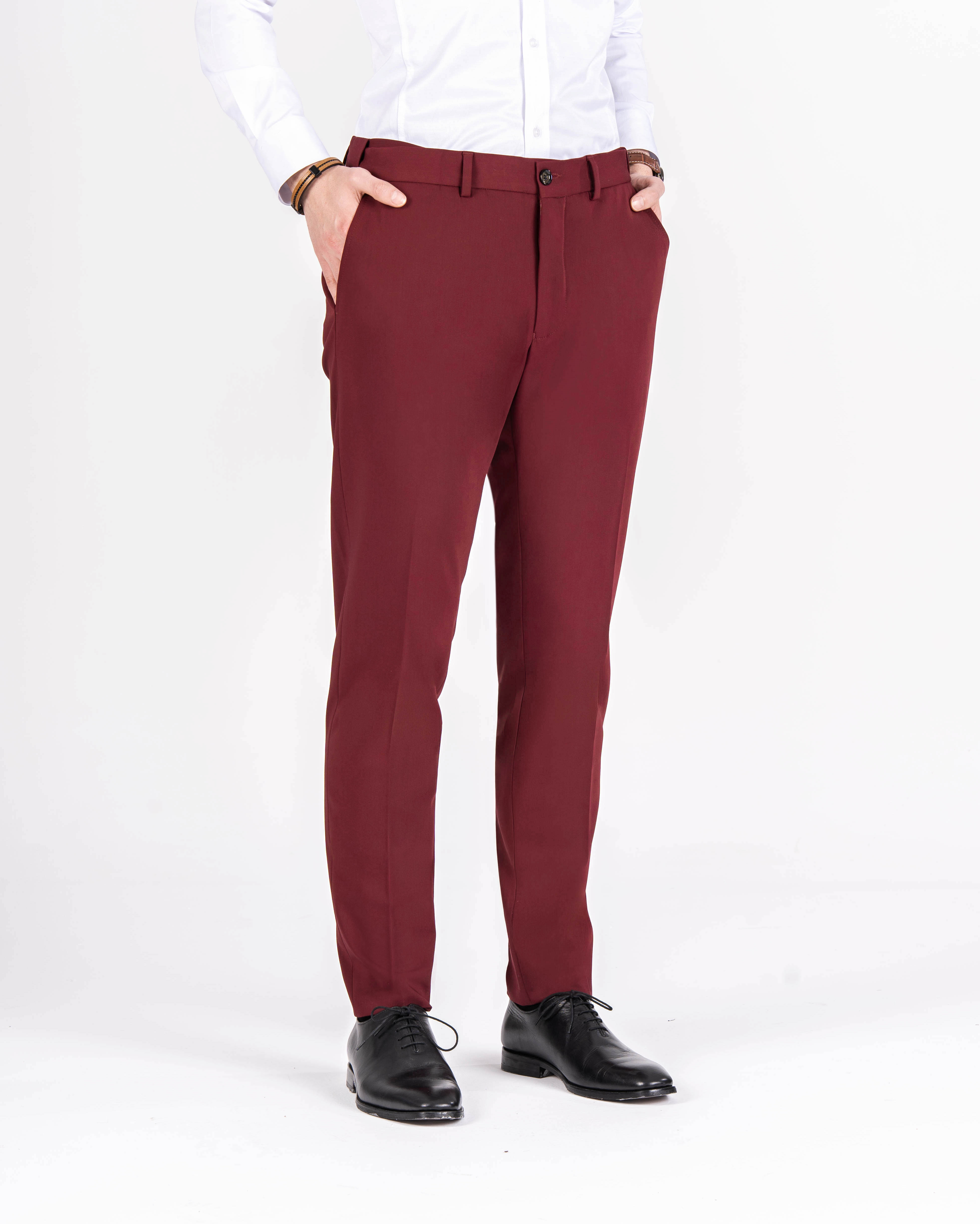 İtalyan stil slim fit erkek pantolon Bordo T7897