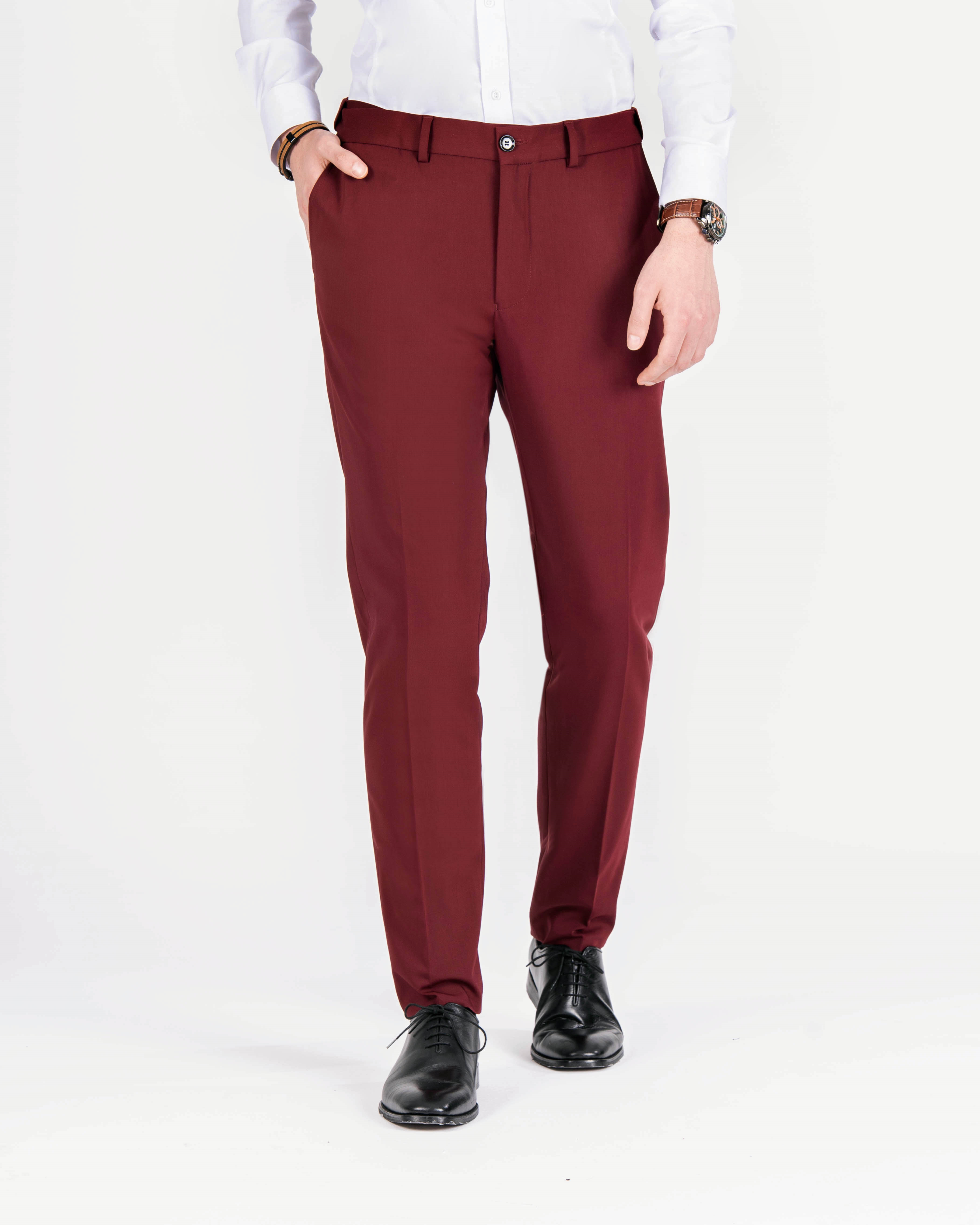 İtalyan stil slim fit erkek pantolon Bordo T7897