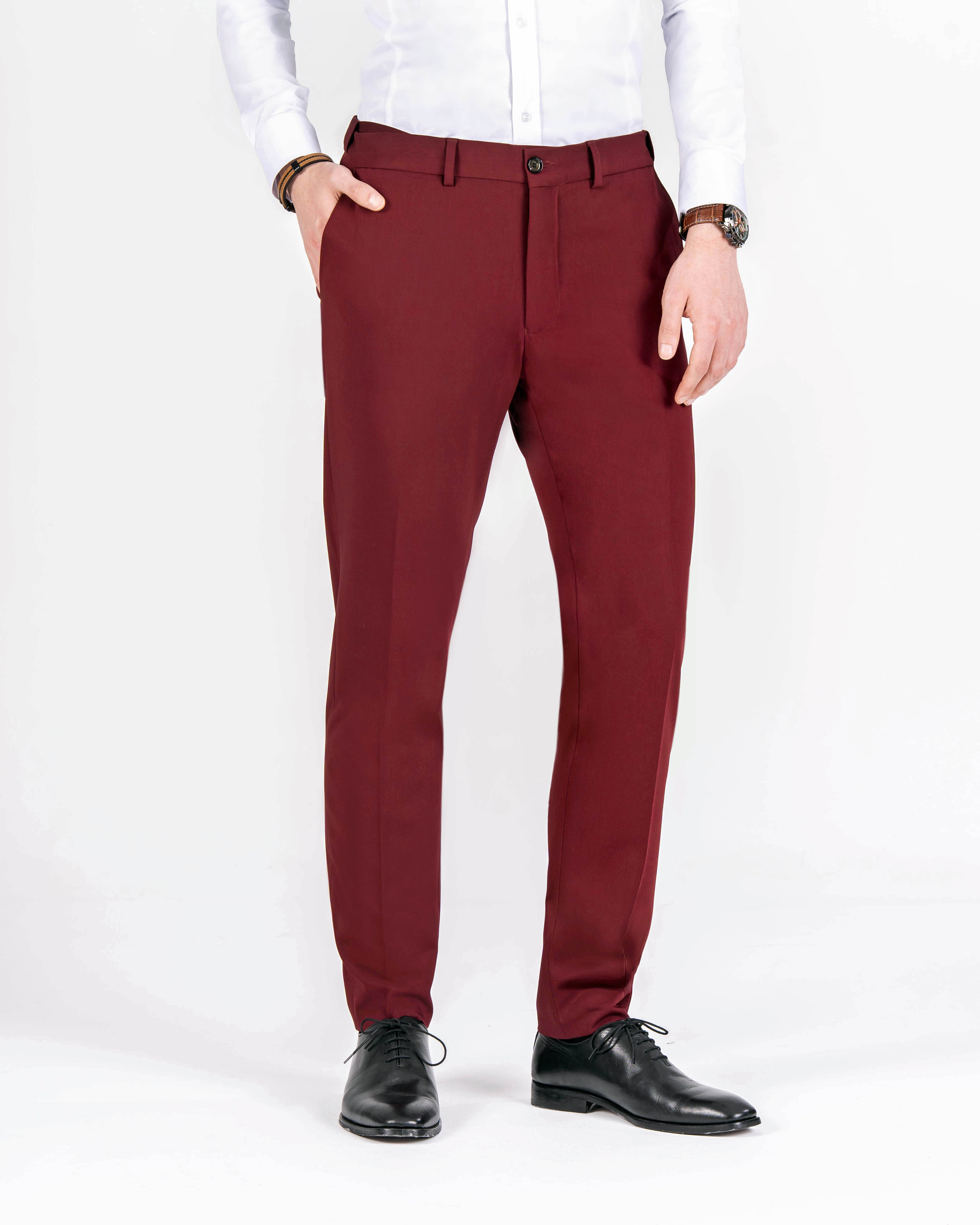 İtalyan stil slim fit erkek pantolon Bordo T7897