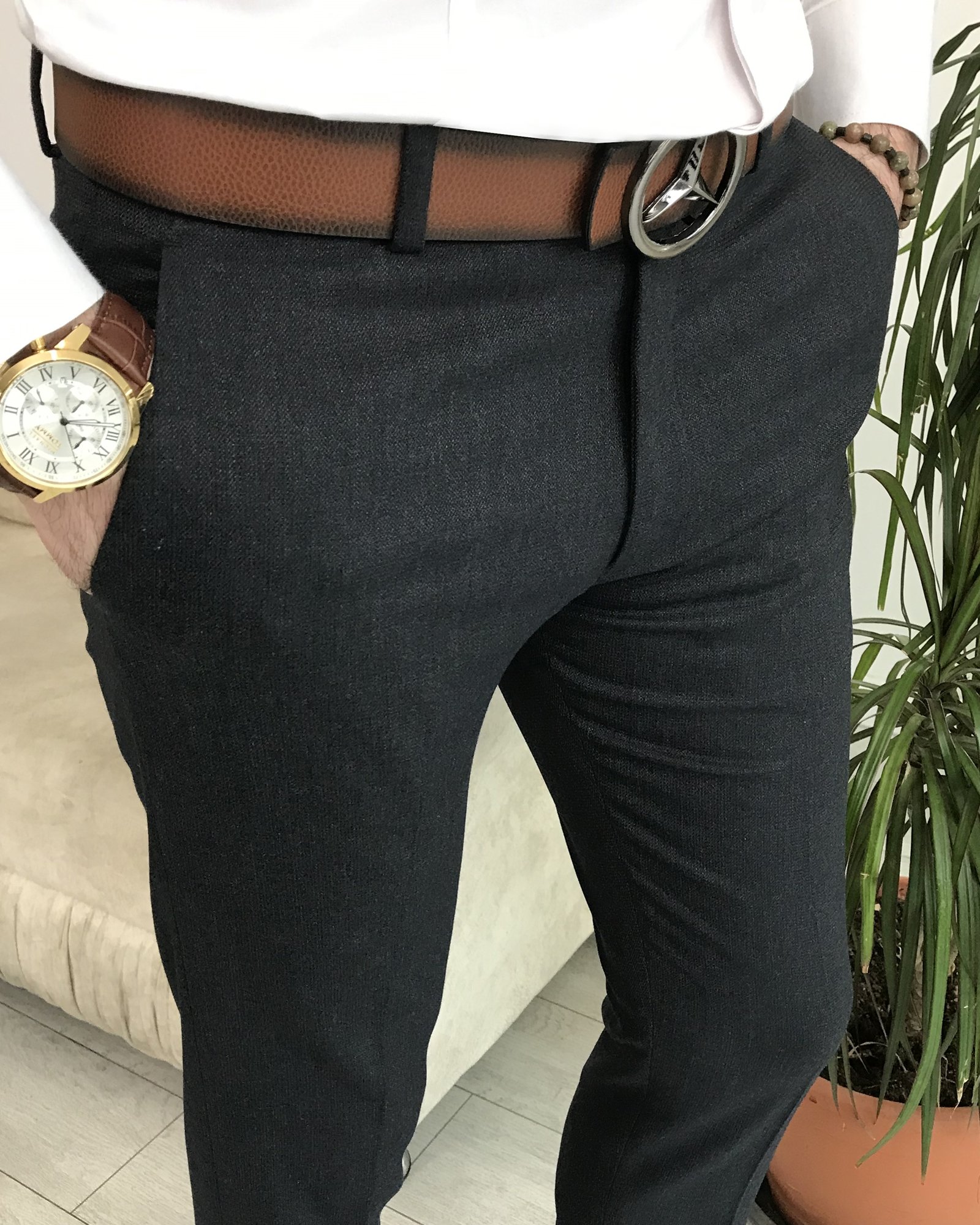 İtalyan stil slim fit erkek pantolon Lacivert T8255