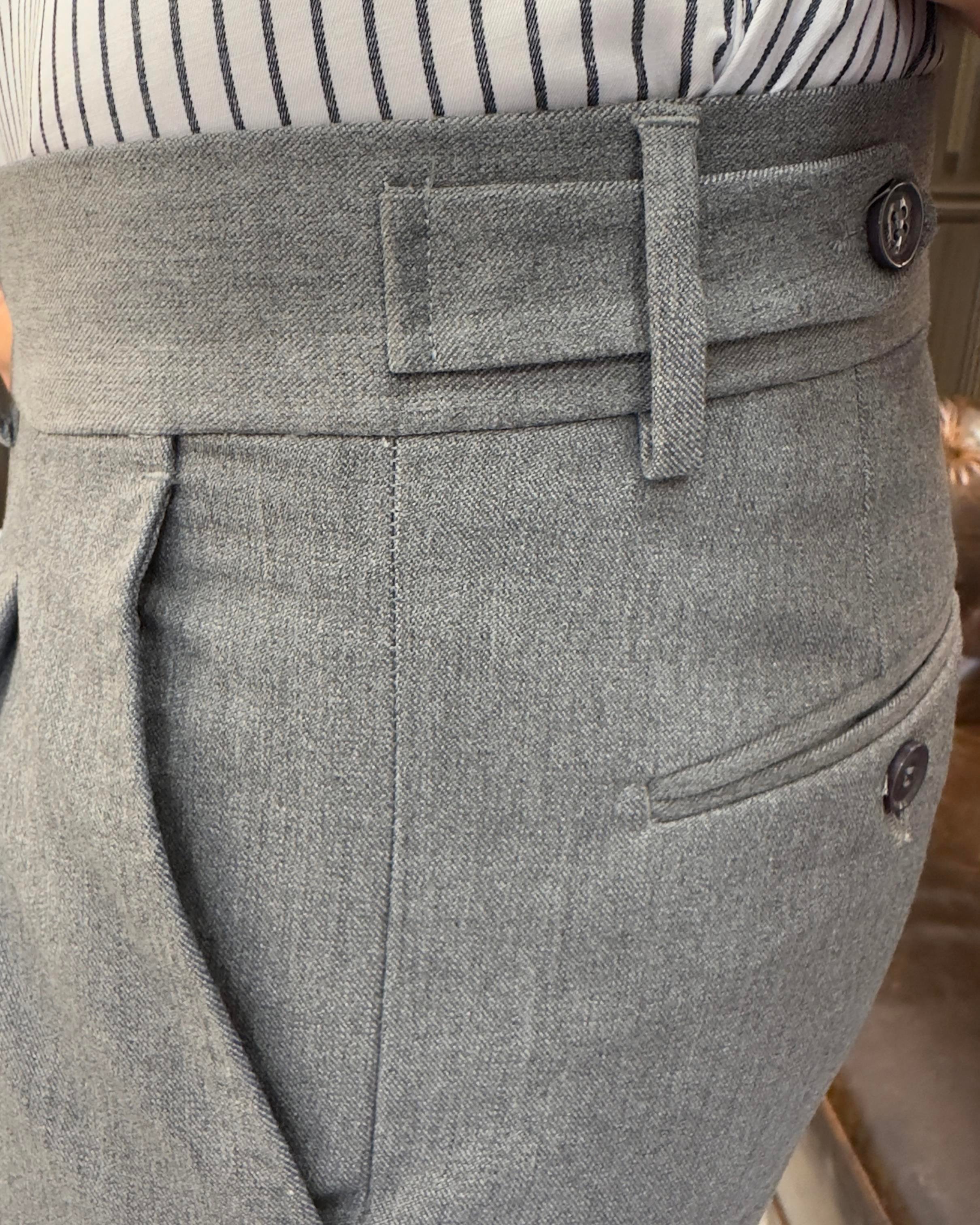 İtalyan stil slim fit erkek pileli kumaş pantolon Antrasit T8849