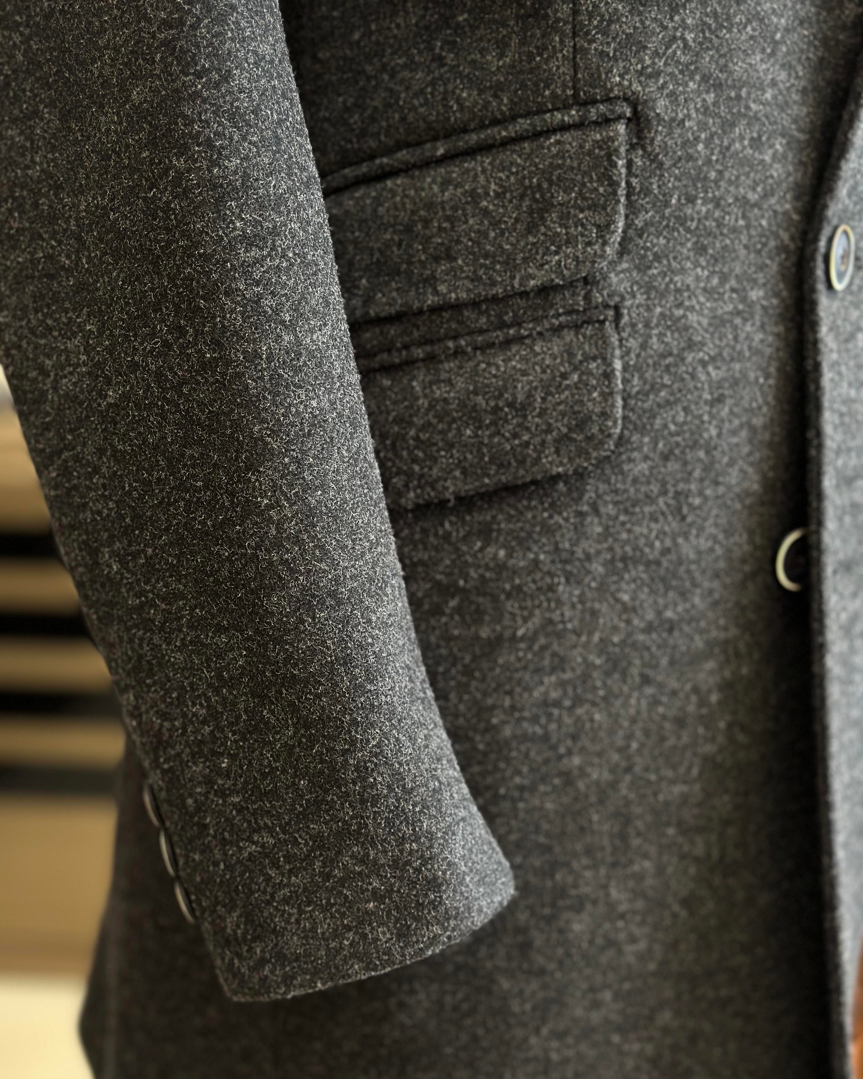 Italian style slim fit men's pointed collar wool blend coat anthracite T10856