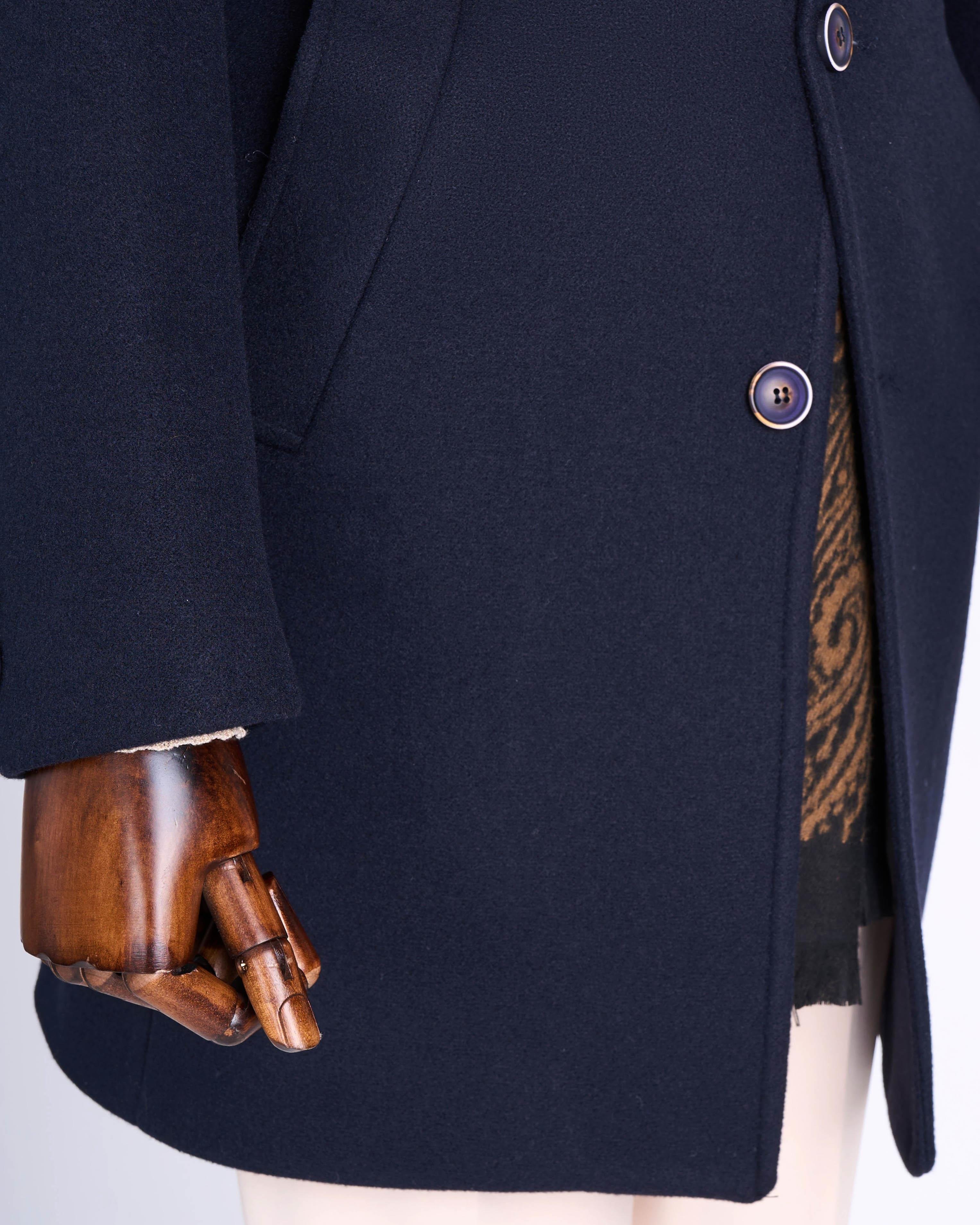 İtalyan stil slim fit erkek sivri yaka yün karışımlı kaban lacivert  T10849