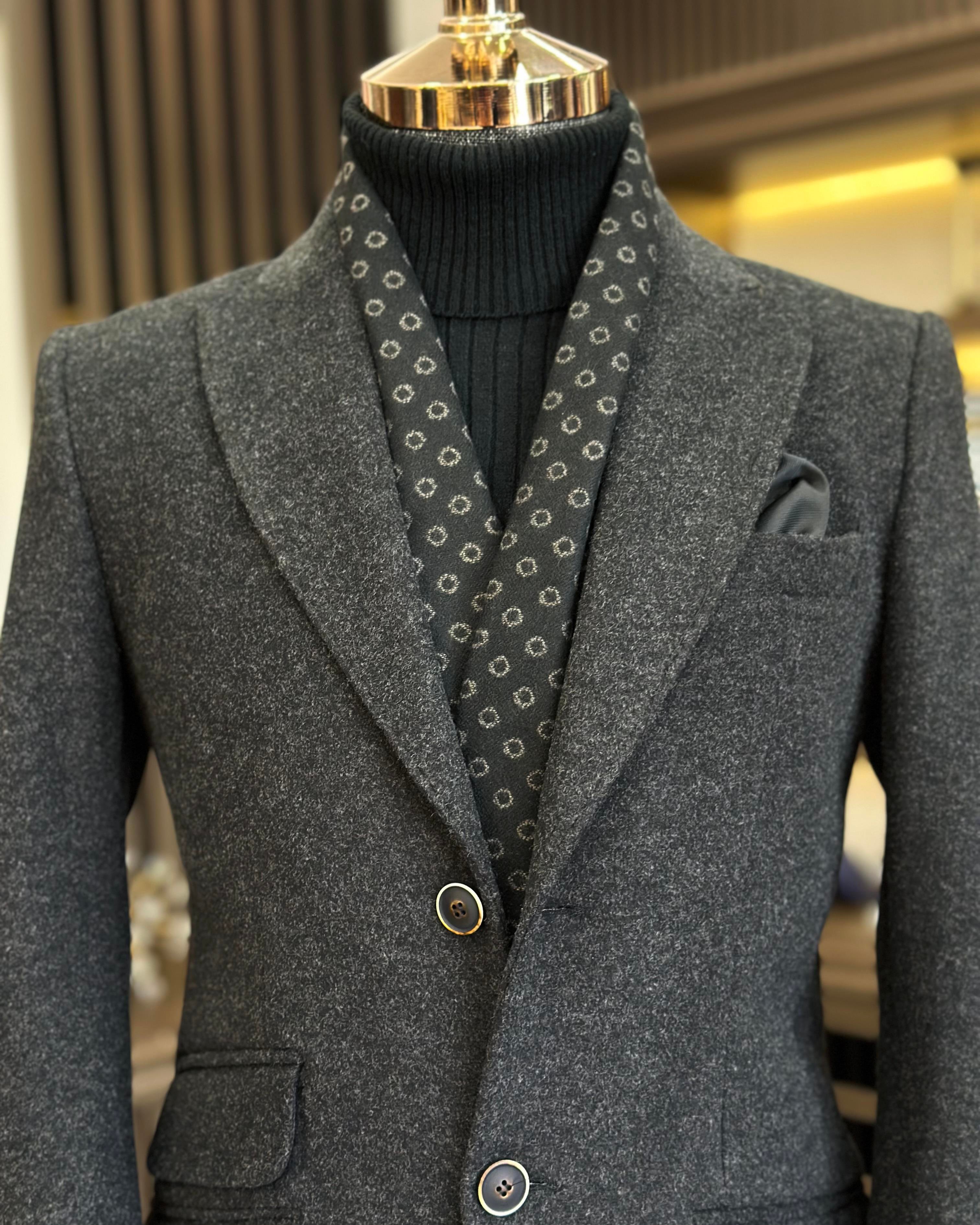 Italian style slim fit men's pointed collar wool blend coat anthracite T10856