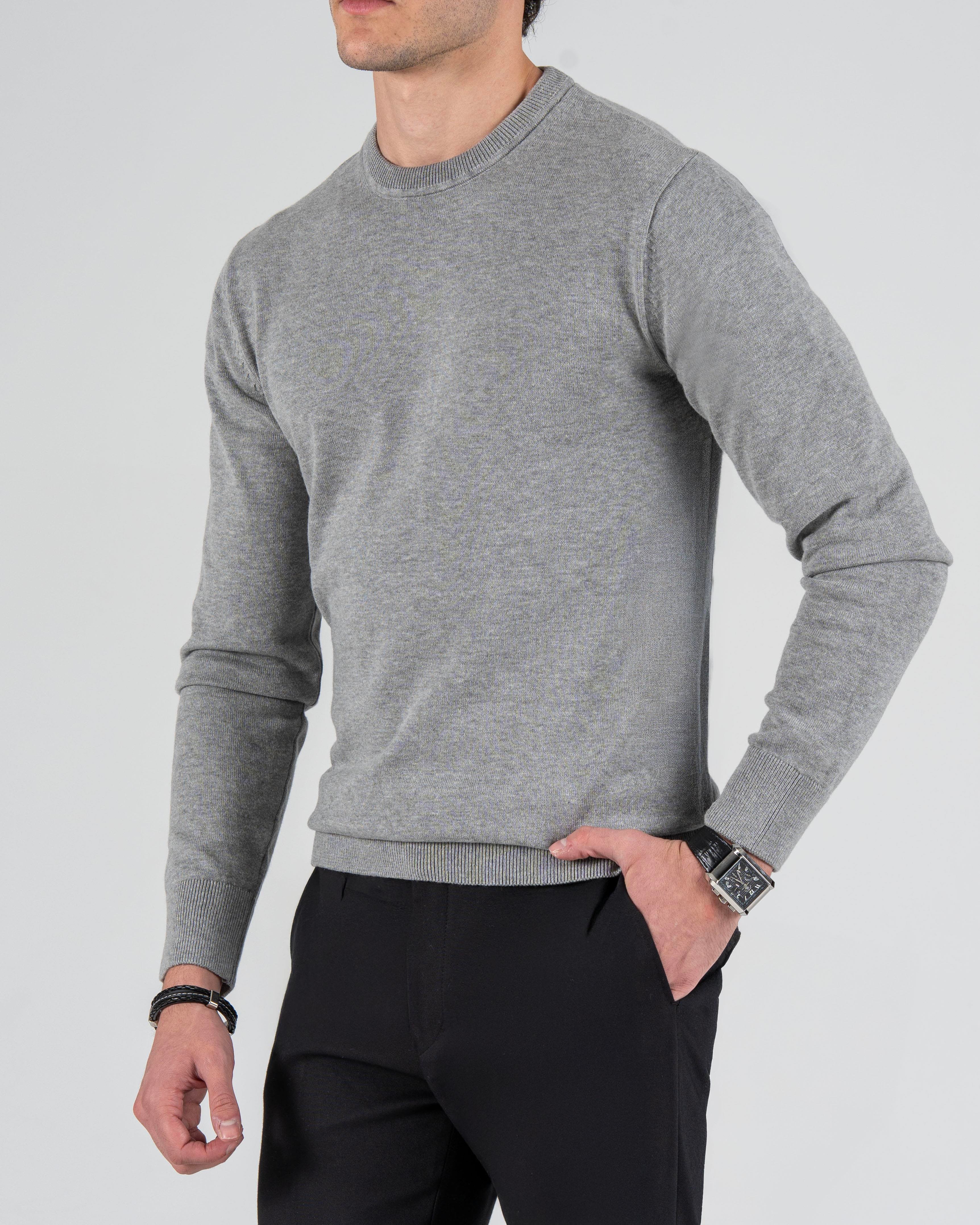 İtalyan stil slim fit erkek yarım boğazlı triko kazak gri T13117