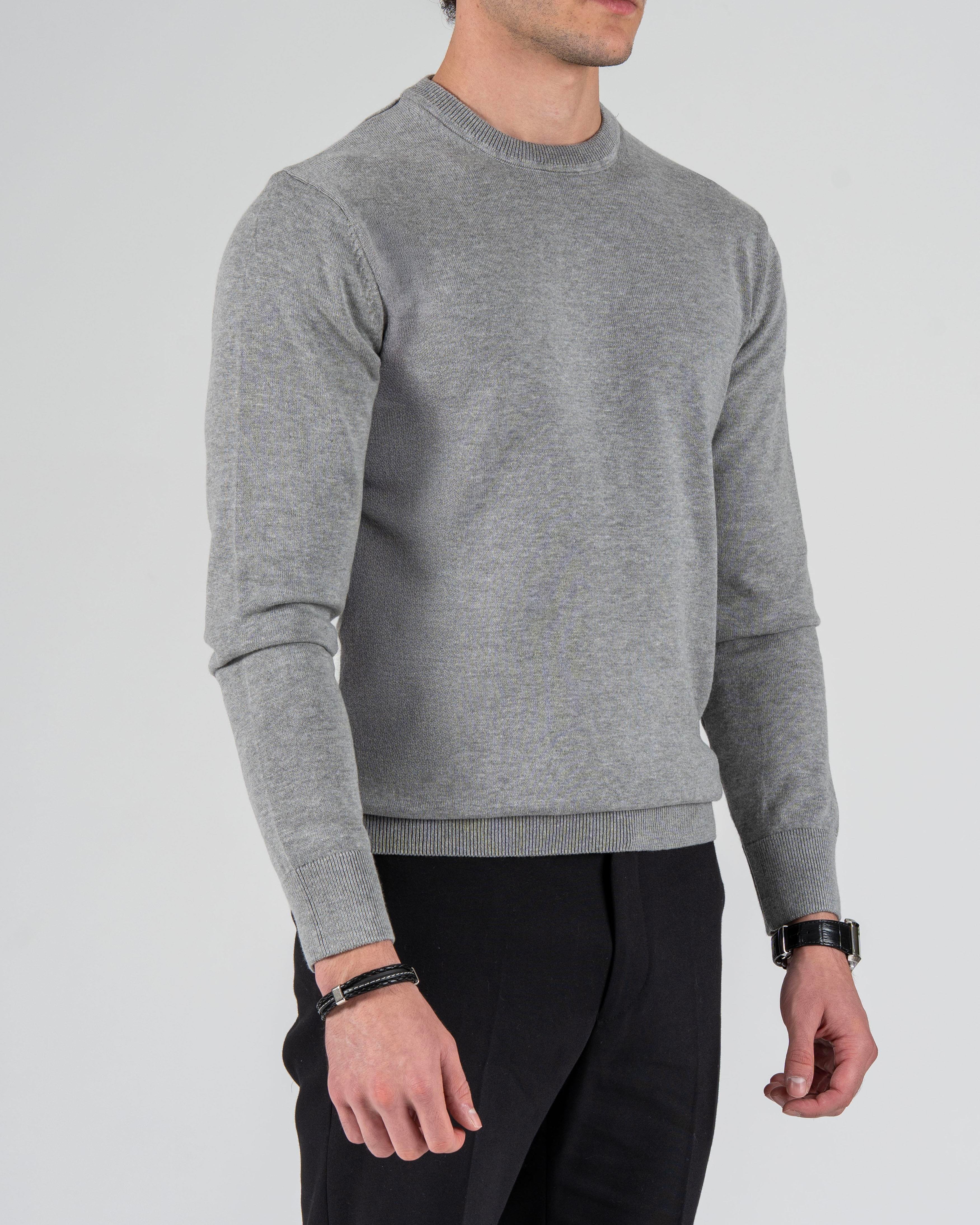 İtalyan stil slim fit erkek yarım boğazlı triko kazak gri T13117