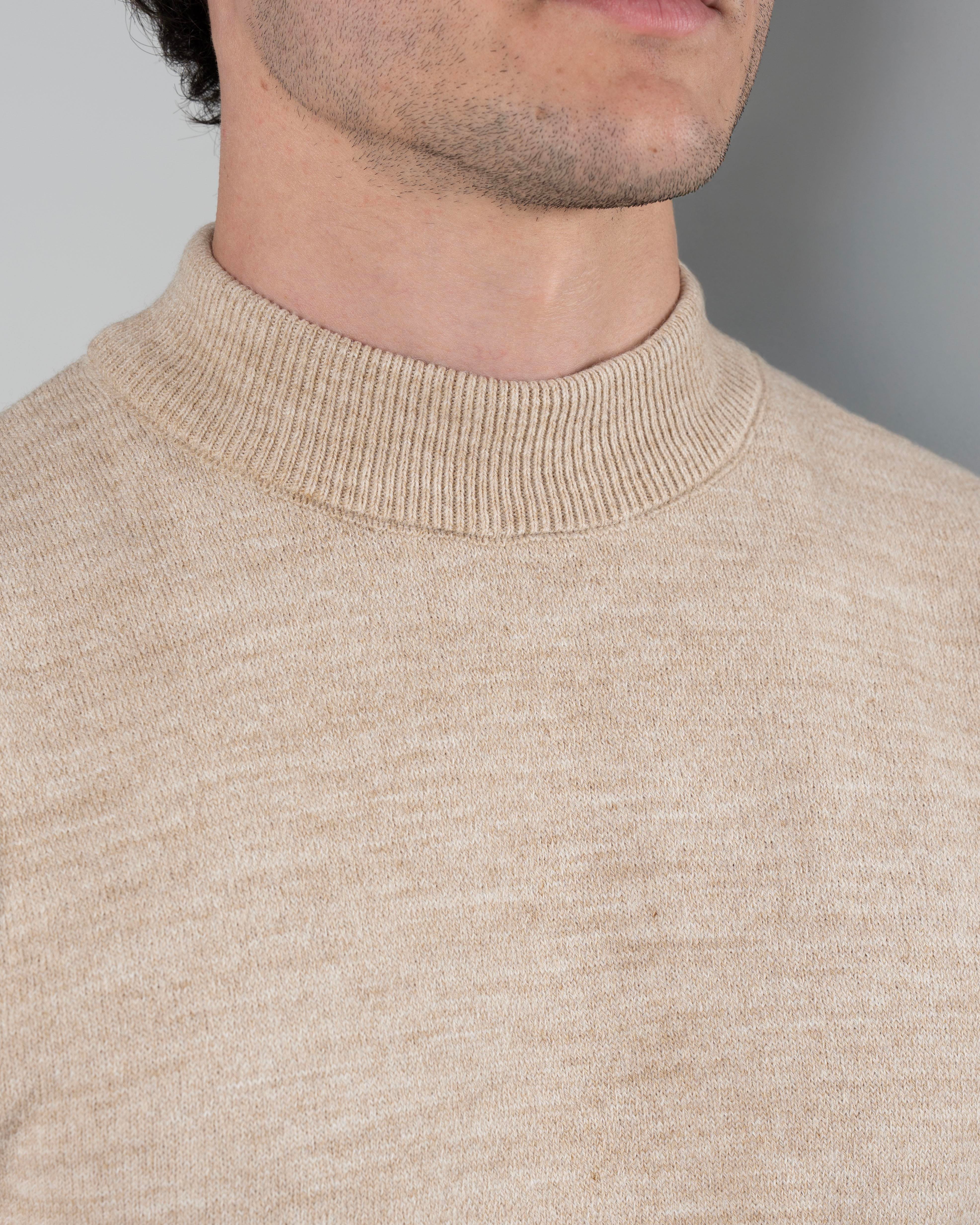 İtalyan stil slim fit erkek yarım boğazlı triko kazak bej T13113