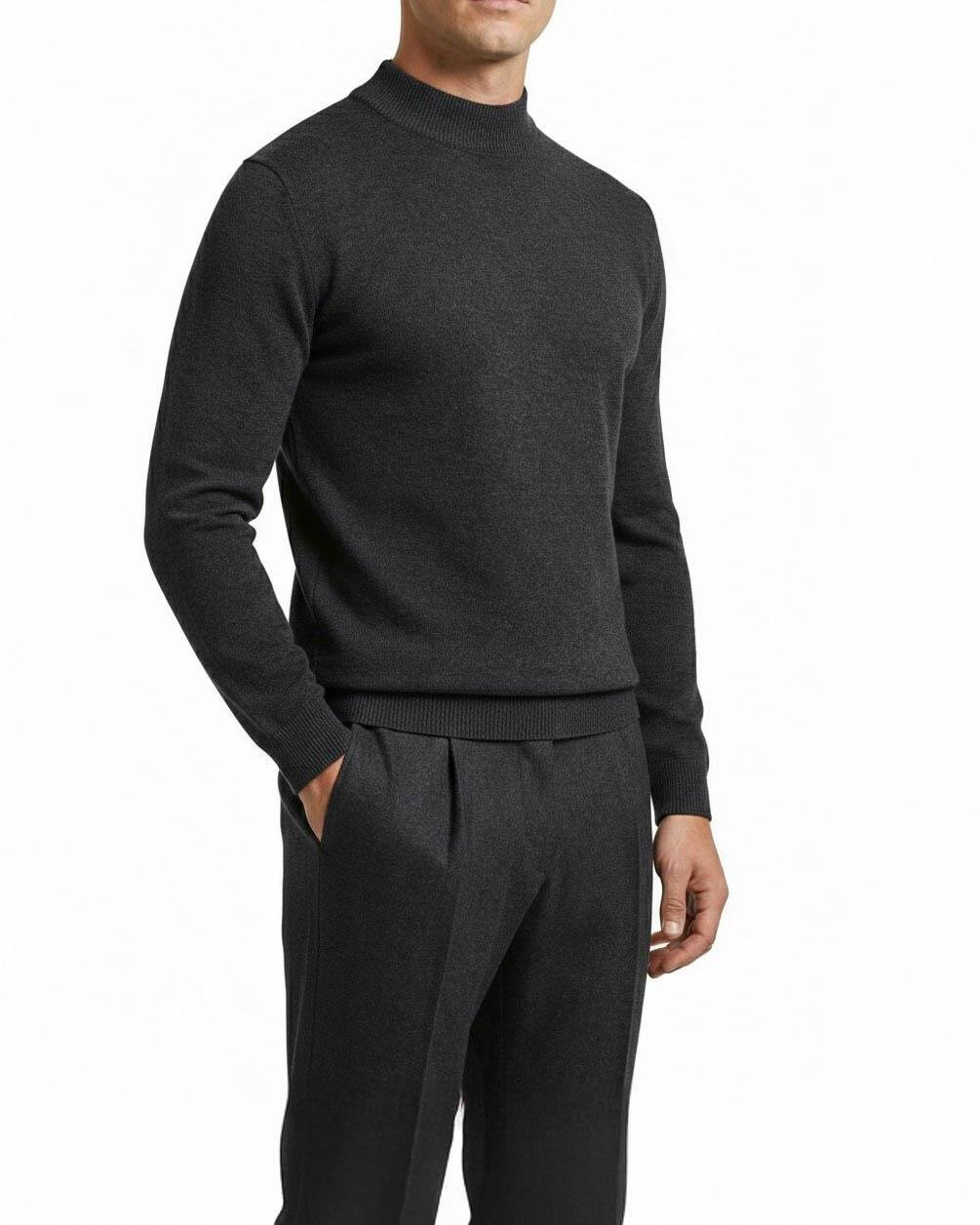 İtalyan stil slim fit erkek yarım boğazlı triko kazak antrasit T13118