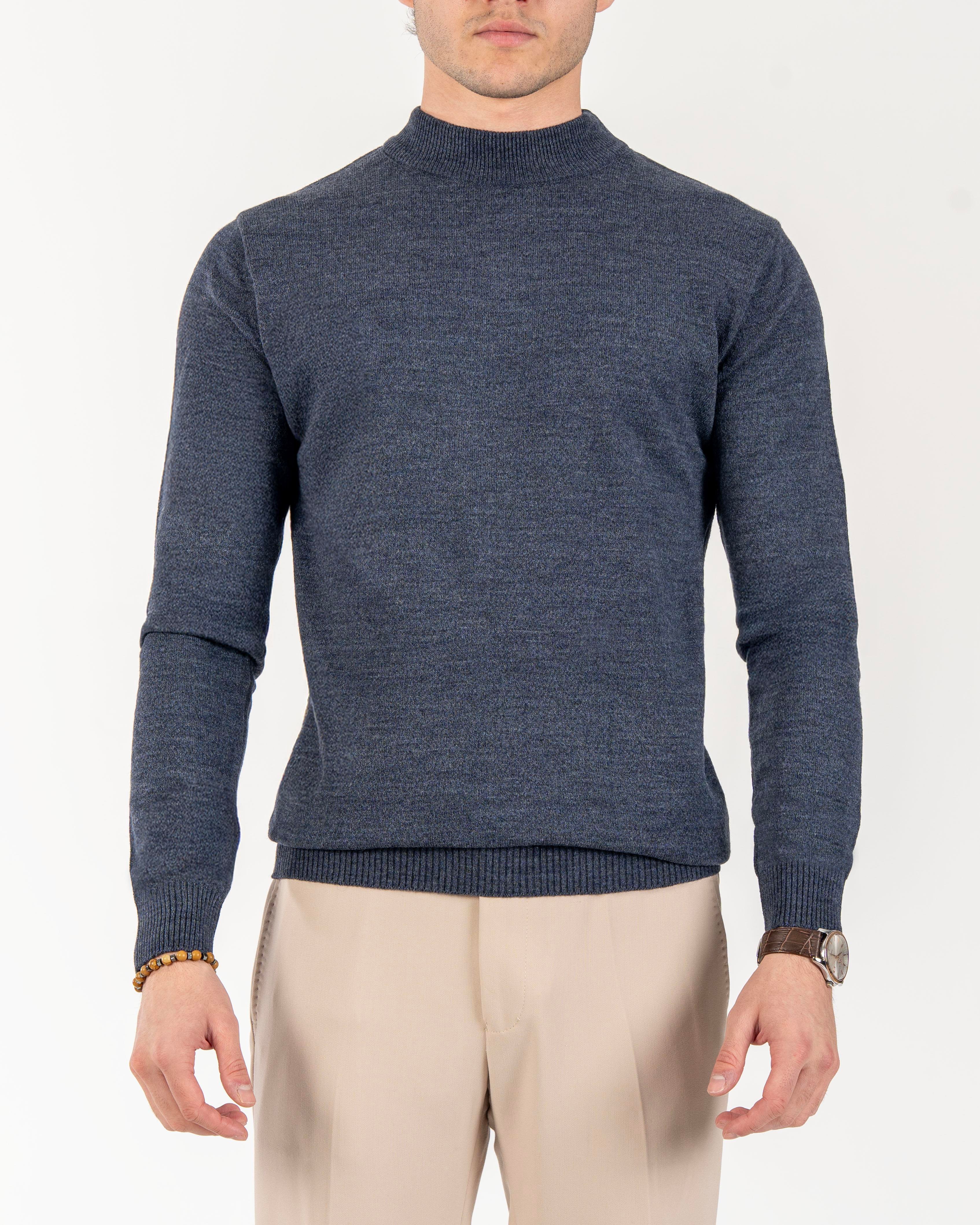 İtalyan stil slim fit erkek yarım boğazlı triko kazak lacivert T13116