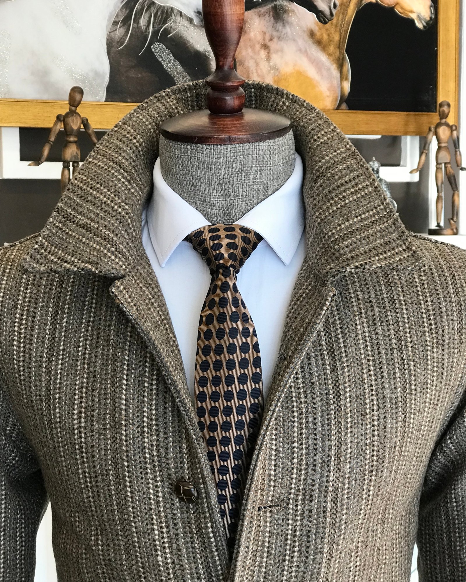 İtalyan stil slim fit erkek yün mont ceket Kahverengi T6842