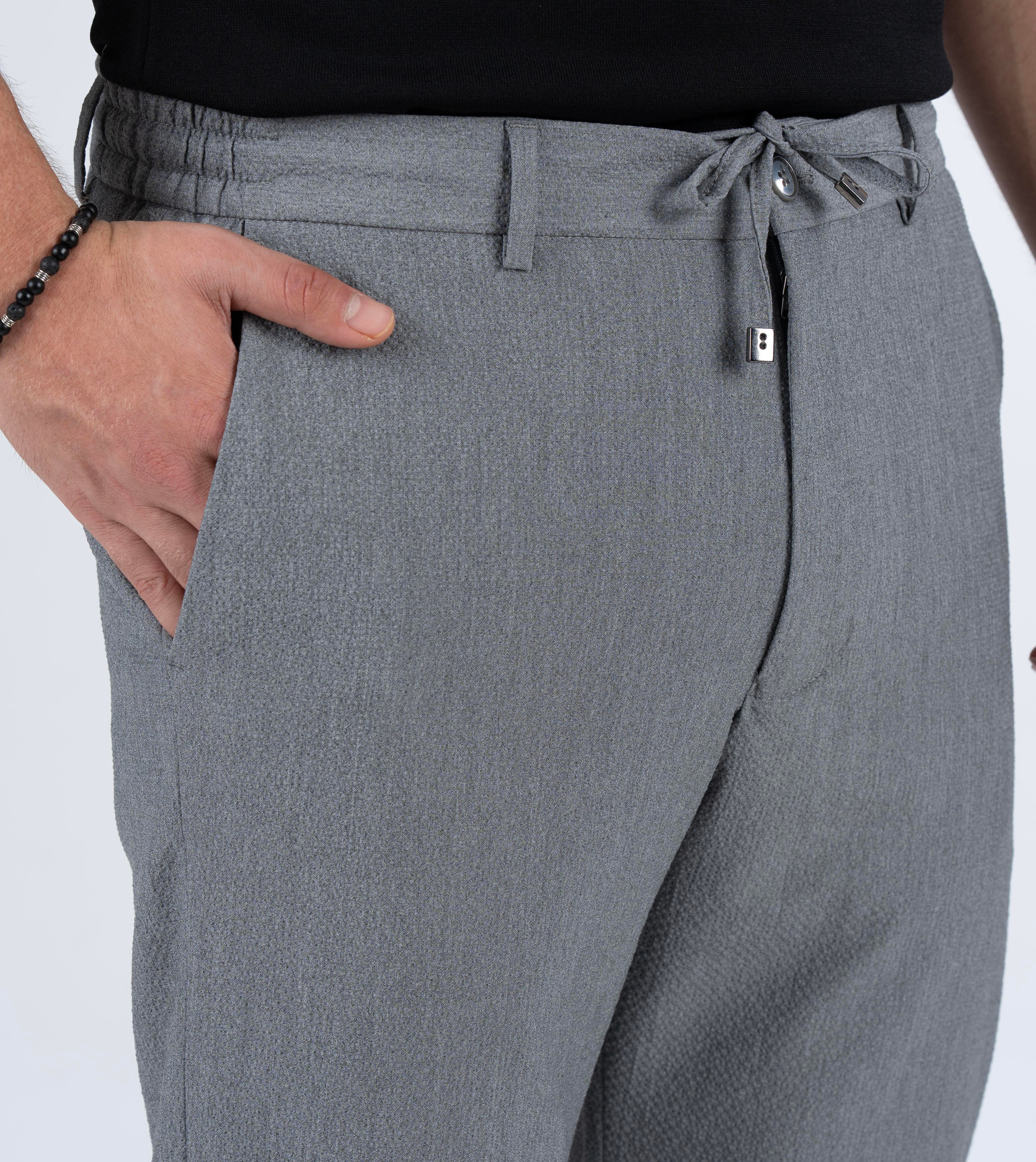 İtalyan stil slim fit gofre kumaş erkek pantalon antrasit T13688