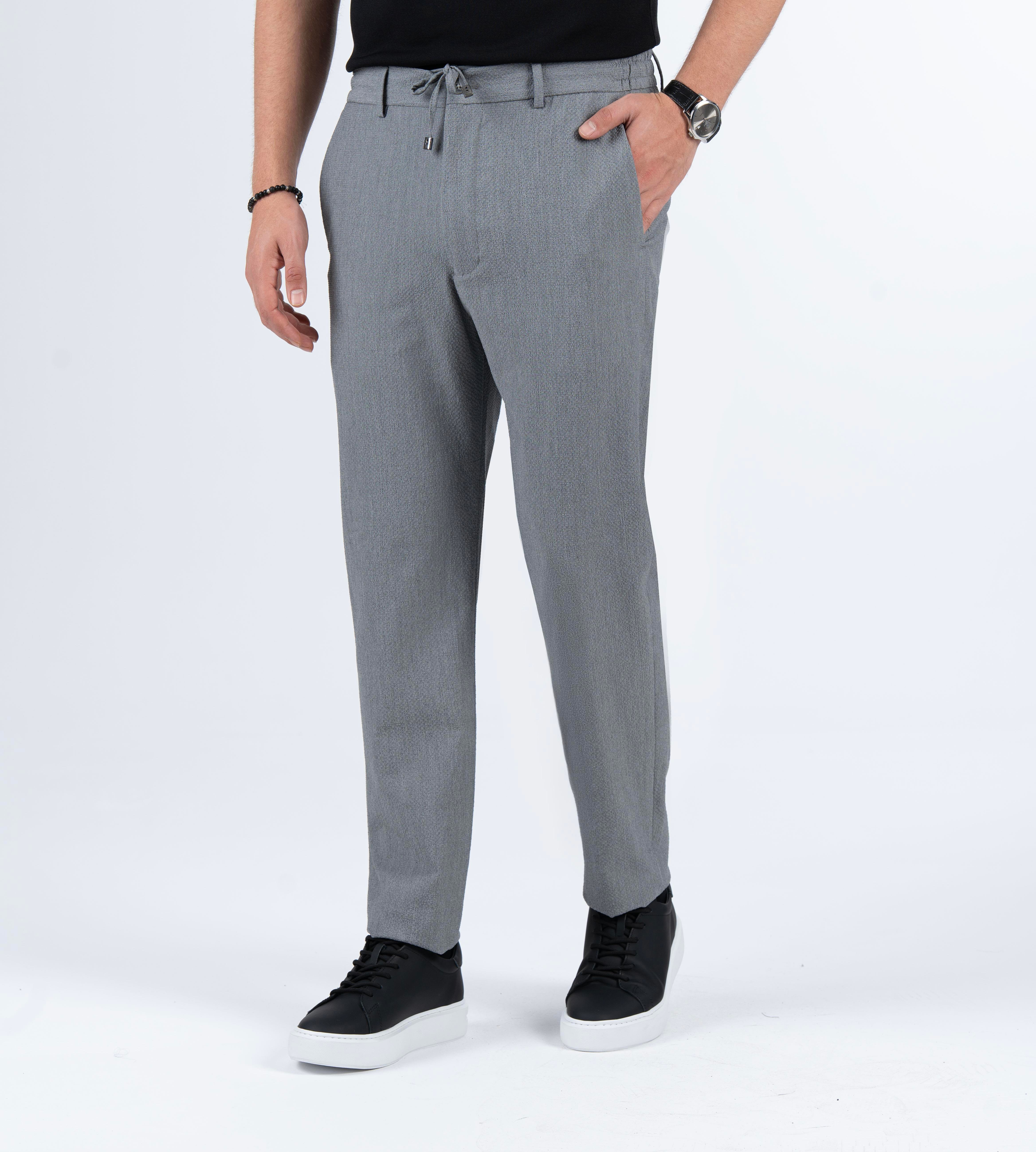 İtalyan stil slim fit gofre kumaş erkek pantalon antrasit T13688