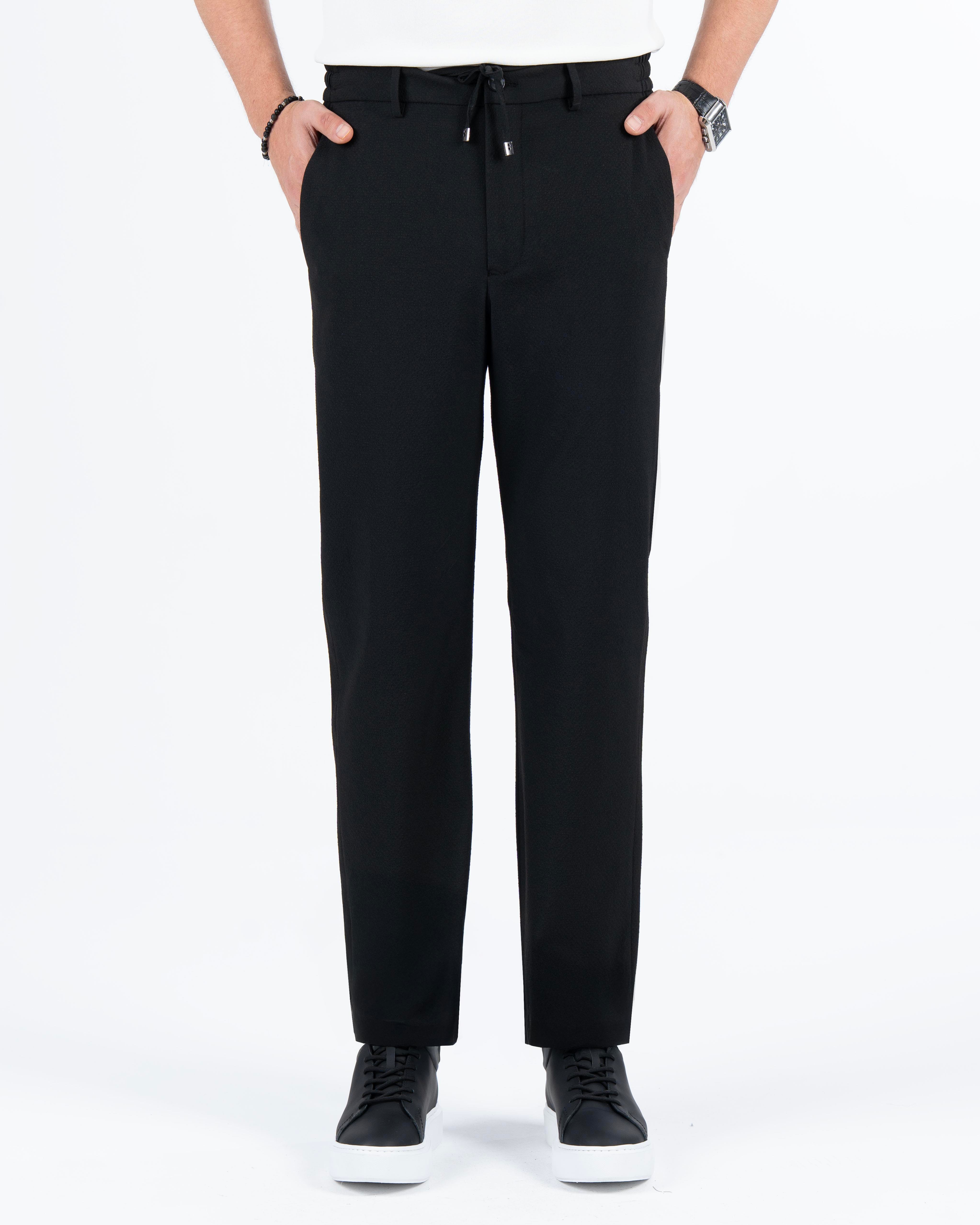 İtalyan stil slim fit gofre kumaş erkek pantalon siyah T13686