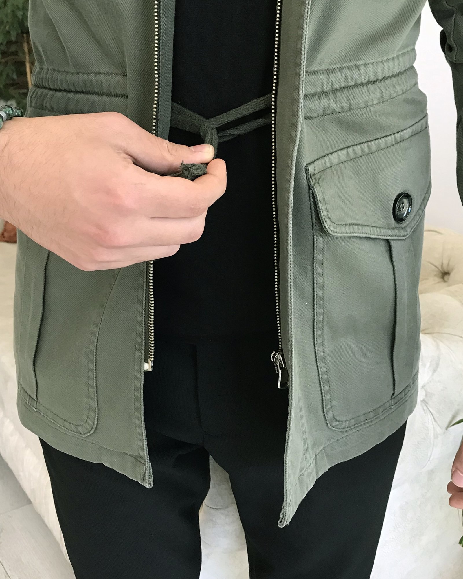 İtalyan stil slim fit ilkbahar yaz safari günlük ceket mont Yeşil T7995