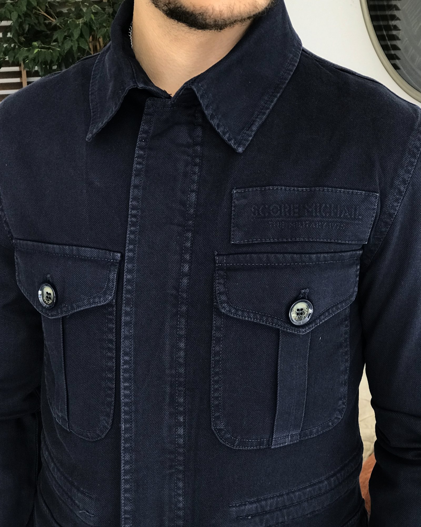 İtalyan stil slim fit ilkbahar yaz safari günlük ceket mont Lacivert T7994