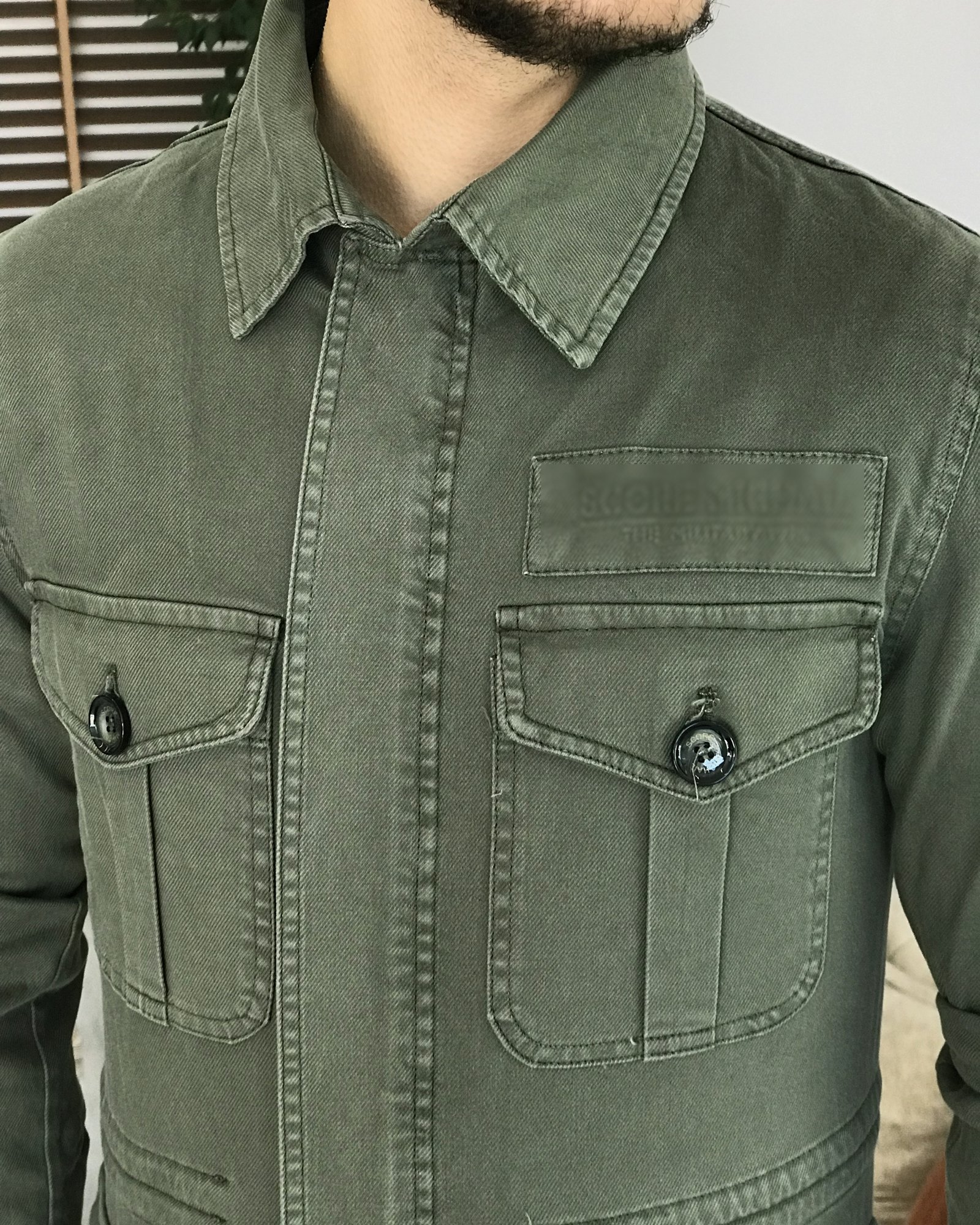 İtalyan stil slim fit ilkbahar yaz safari günlük ceket mont Yeşil T7995