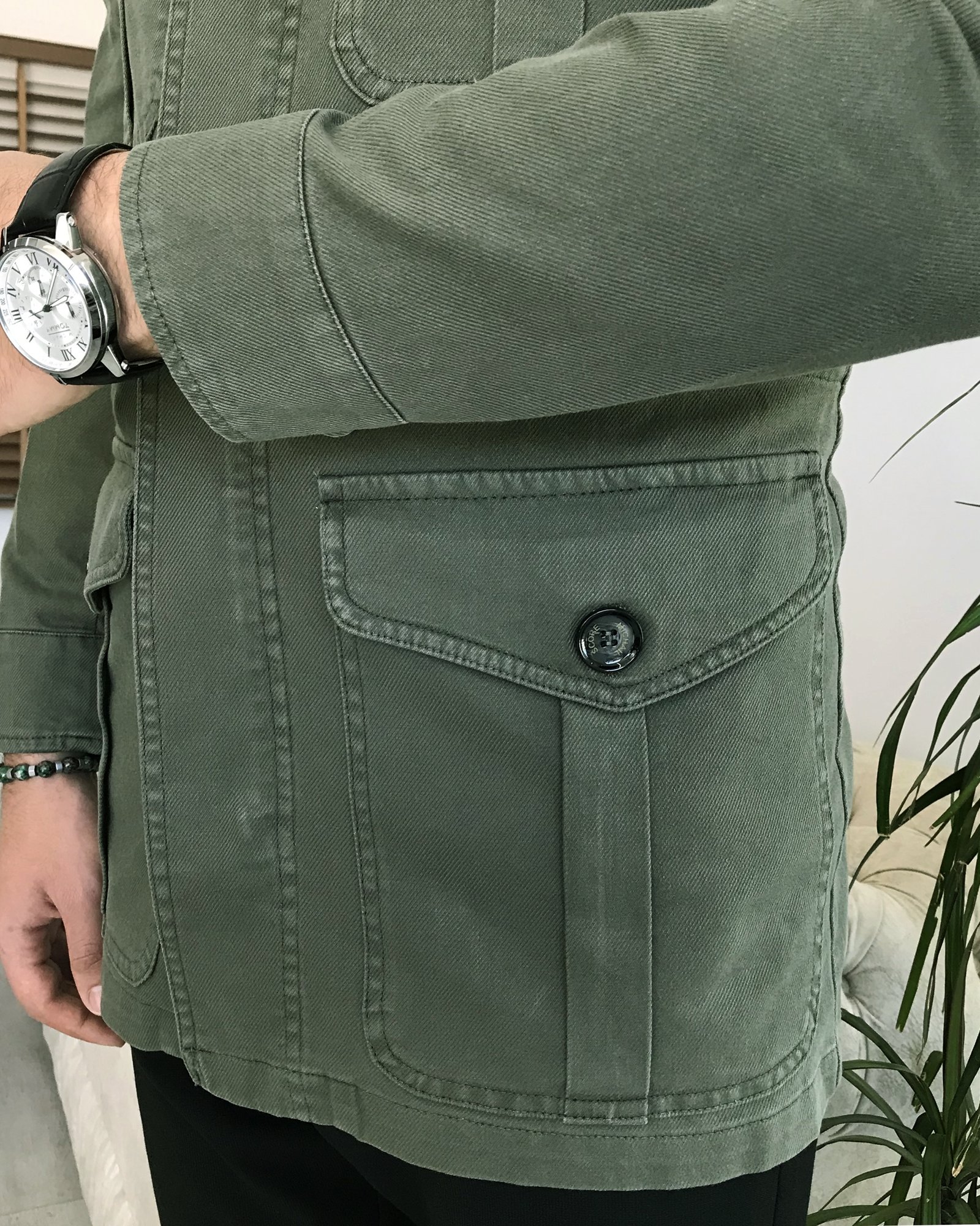 İtalyan stil slim fit ilkbahar yaz safari günlük ceket mont Yeşil T7995
