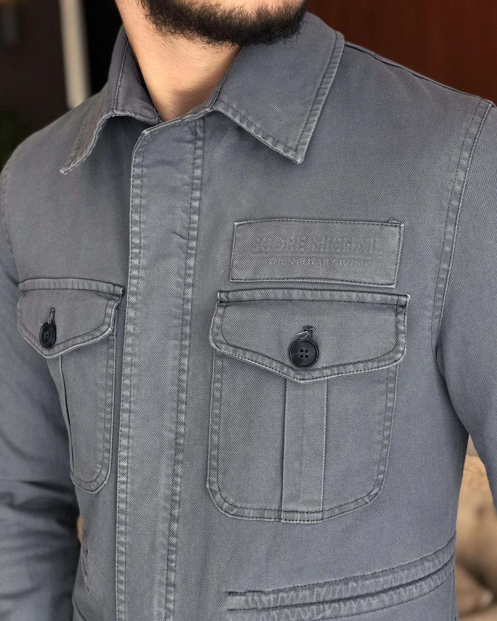 İtalyan stil slim fit ilkbahar yaz safari günlük ceket mont Mavi T7068