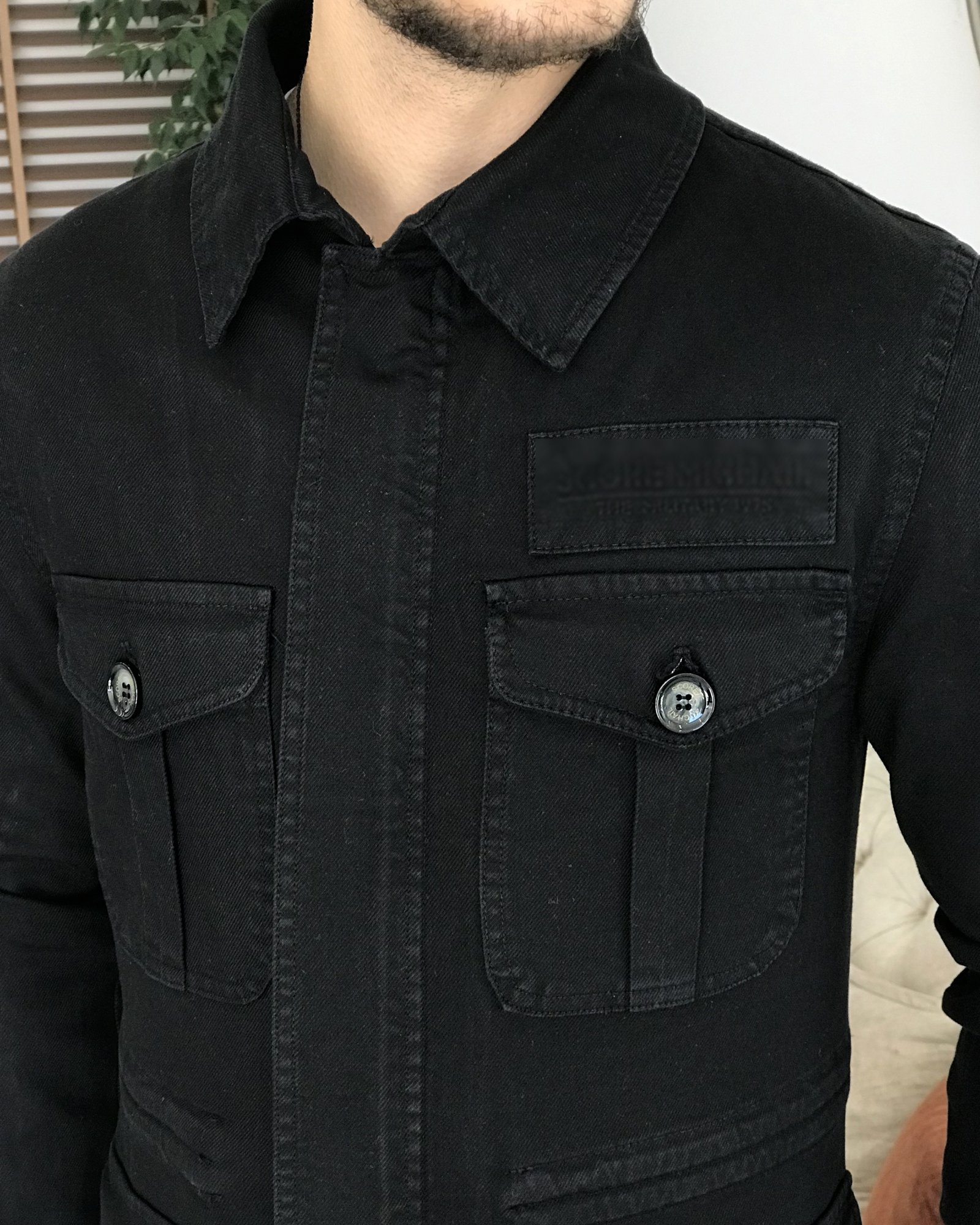 İtalyan stil slim fit ilkbahar yaz safari günlük ceket mont Siyah T7993