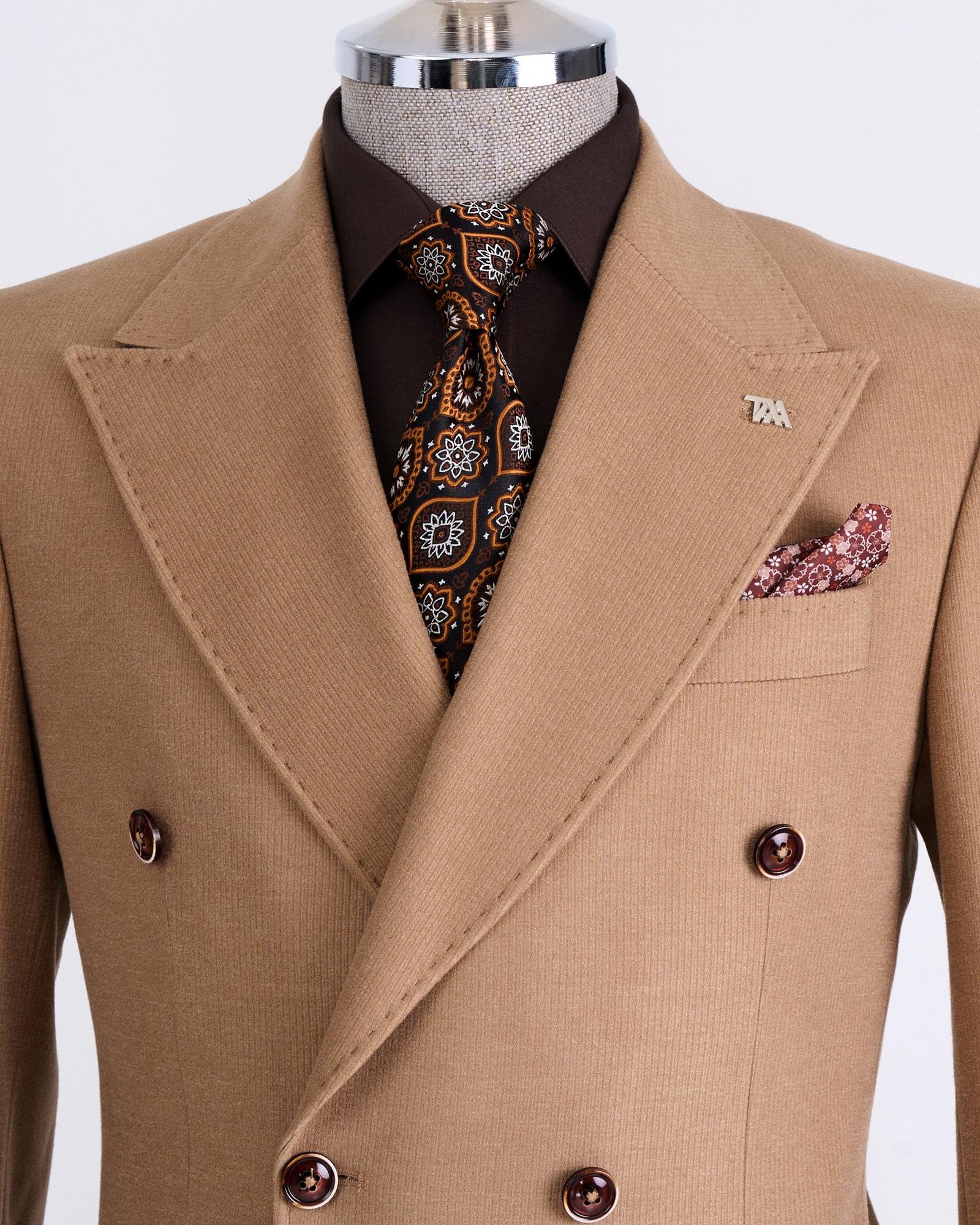 İtalyan stil slim fit kadife erkek tek ceket camel T13183