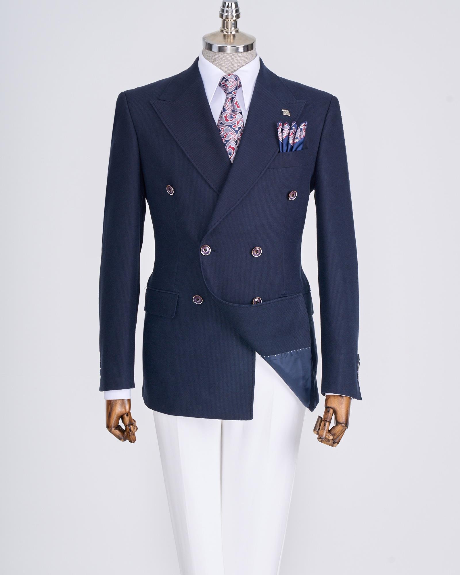 İtalyan stil slim fit kadife erkek tek ceket lacivert T13182