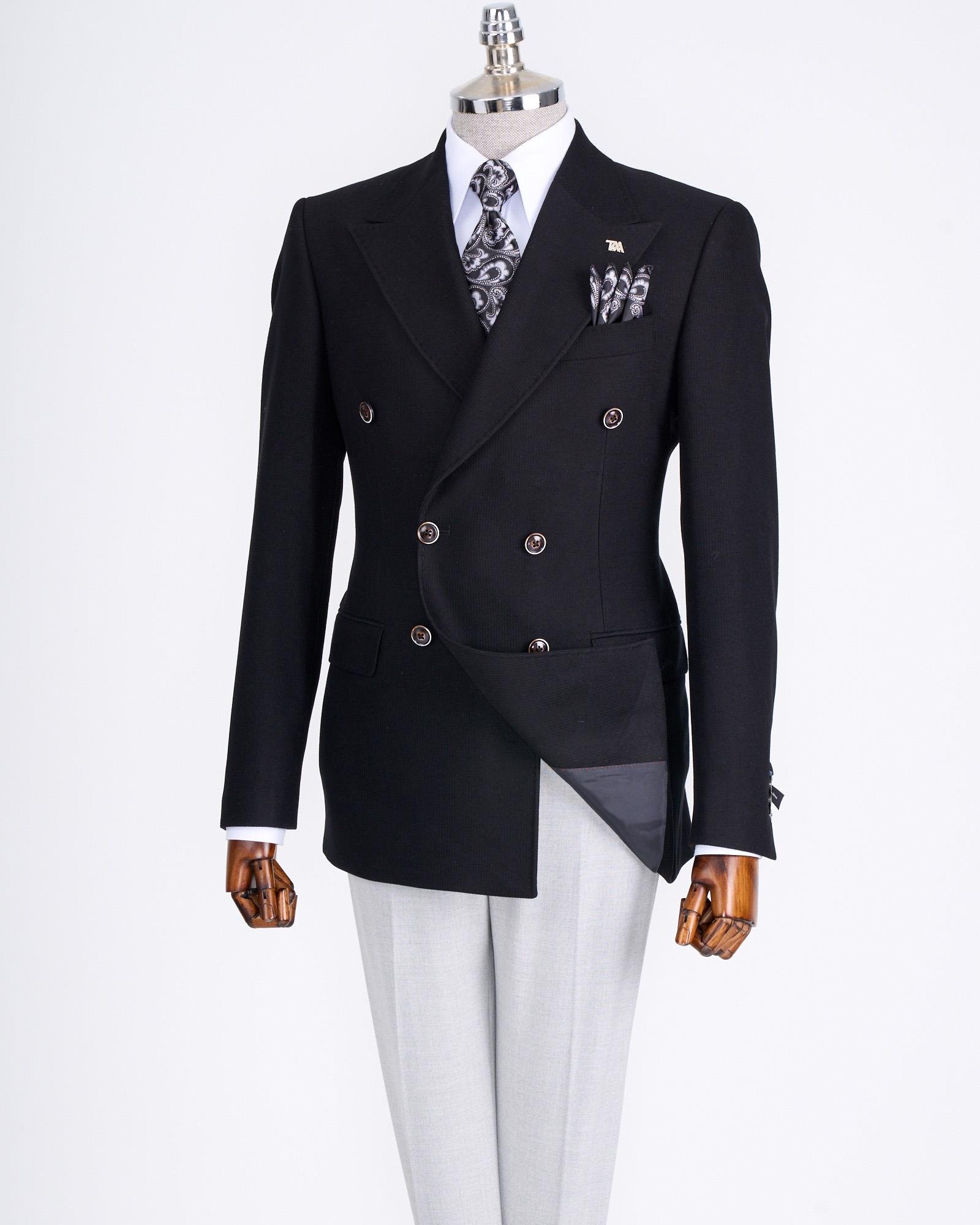 İtalyan stil slim fit kadife erkek tek ceket siyah T13181